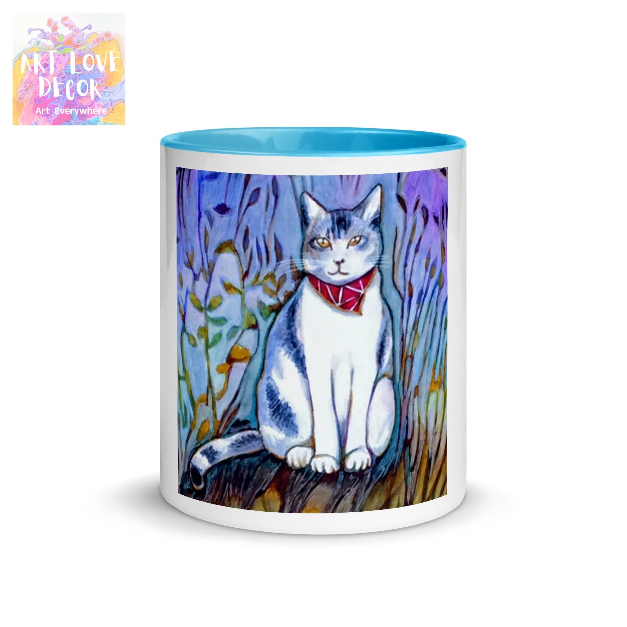 Cat in Scarf Mug with Color Inside - Art Love Decor
