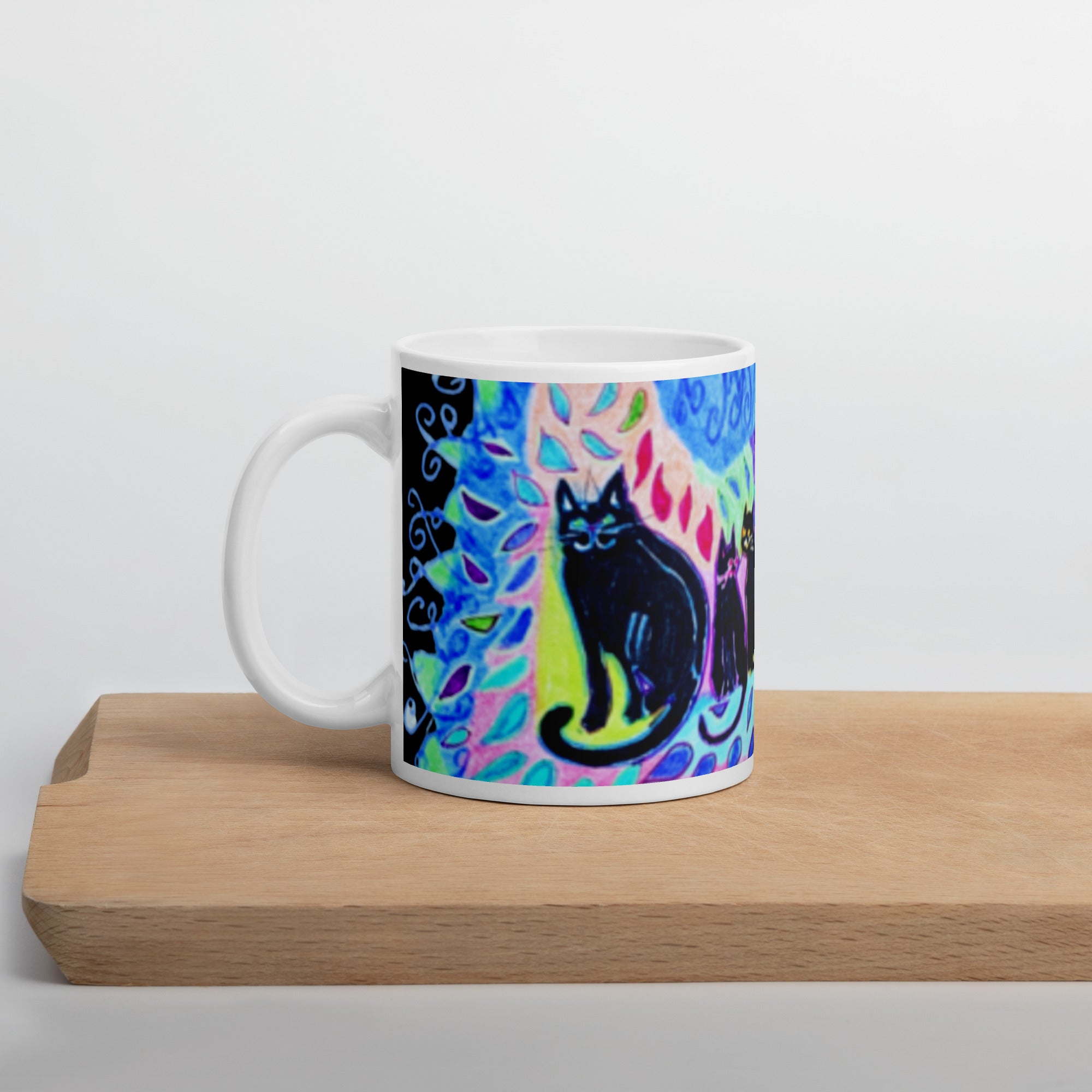 Five Black Cats glossy mug - Art Love Decor