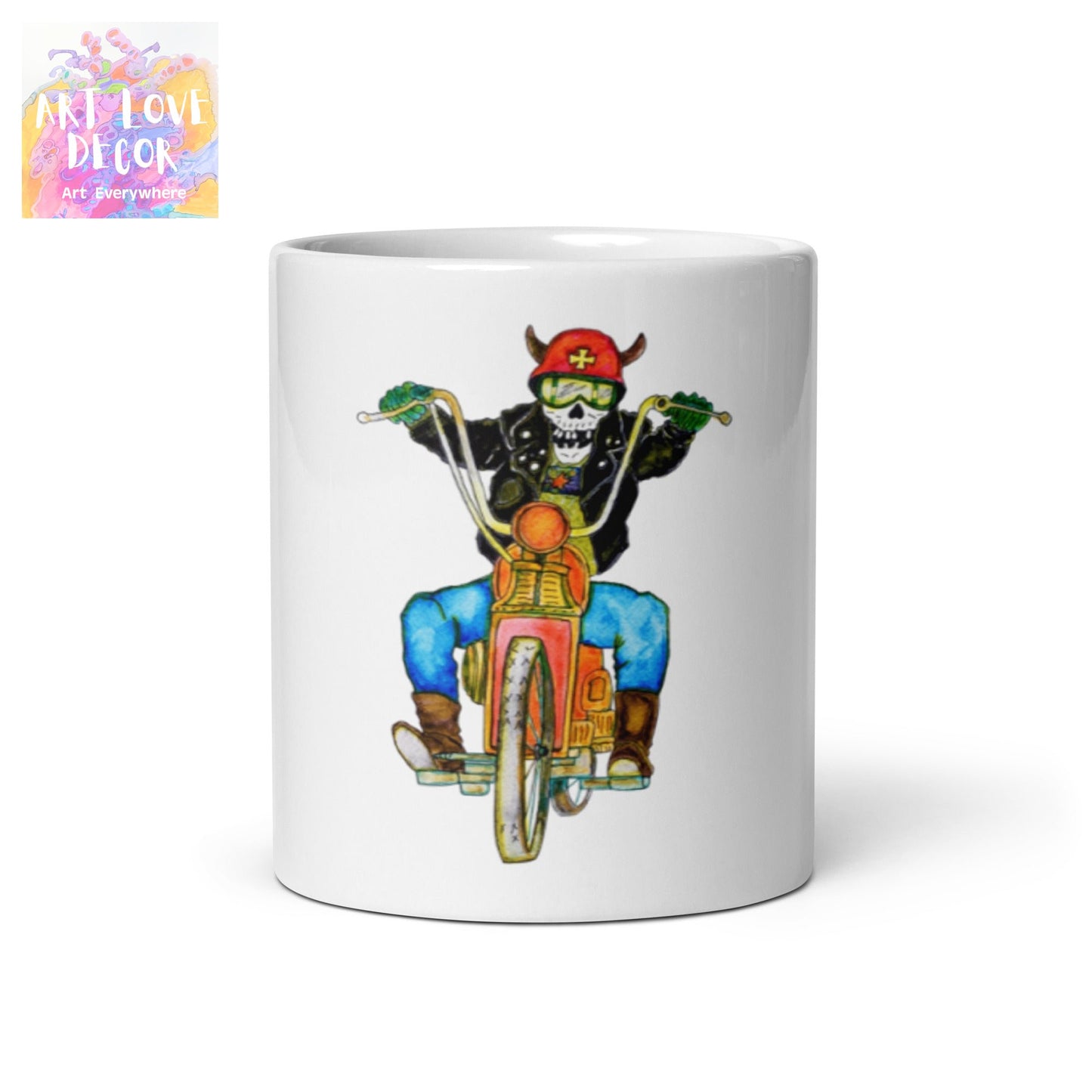 Bikerbones Helmet White Glossy Mug