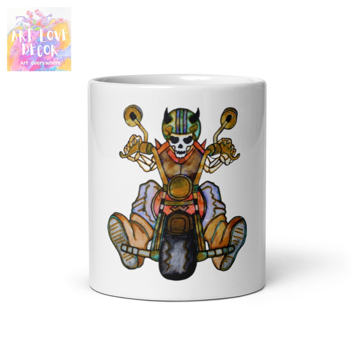 Bikerbones Horns White glossy mug