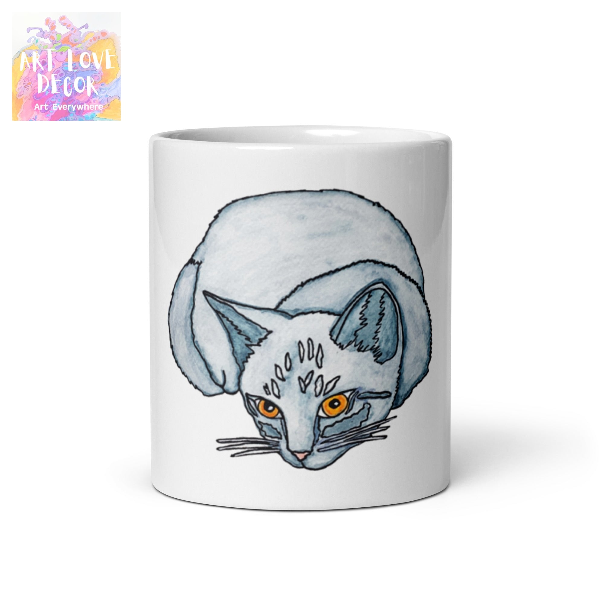 Gray Cat White glossy mug - Art Love Decor