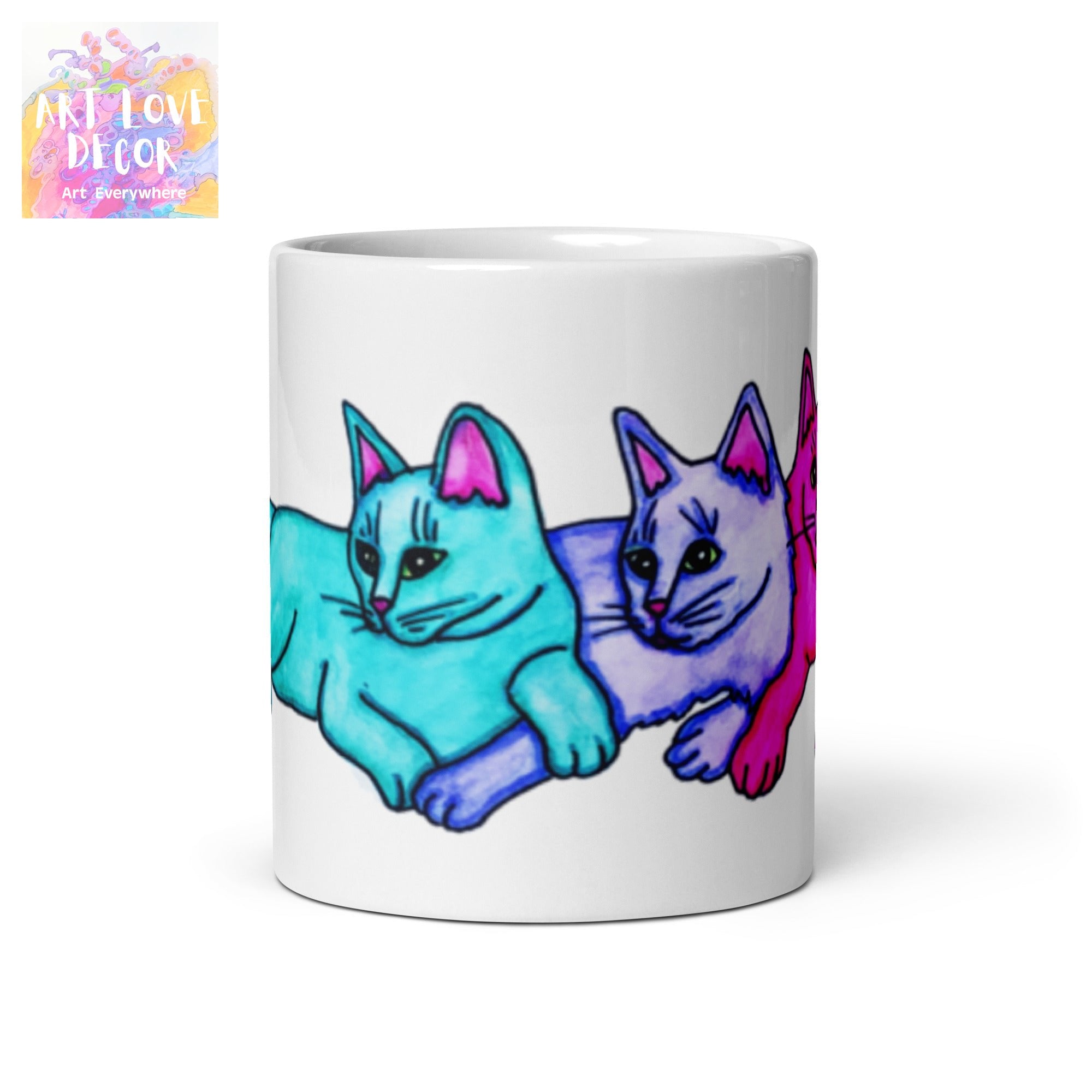 Three Color Cats White glossy mug - Art Love Decor