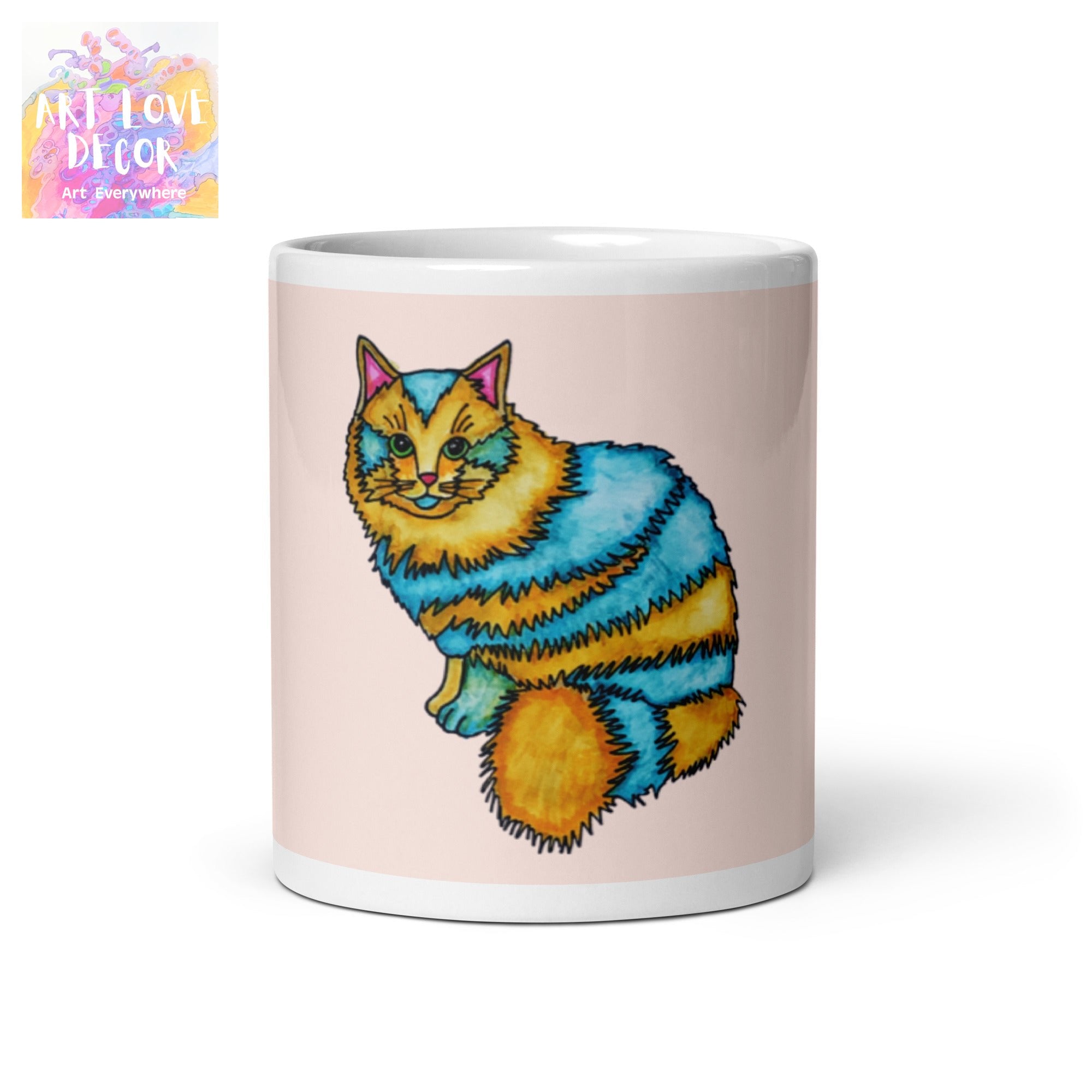 Two Toned Cat White glossy mug - Art Love Decor
