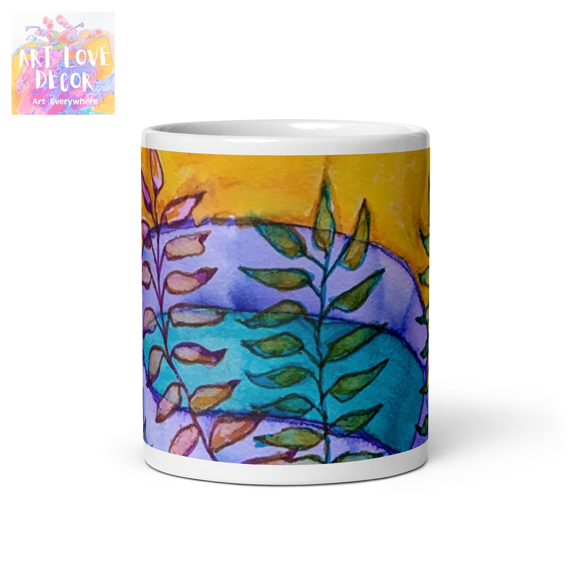 Leaves Golden White glossy mug - Art Love Decor