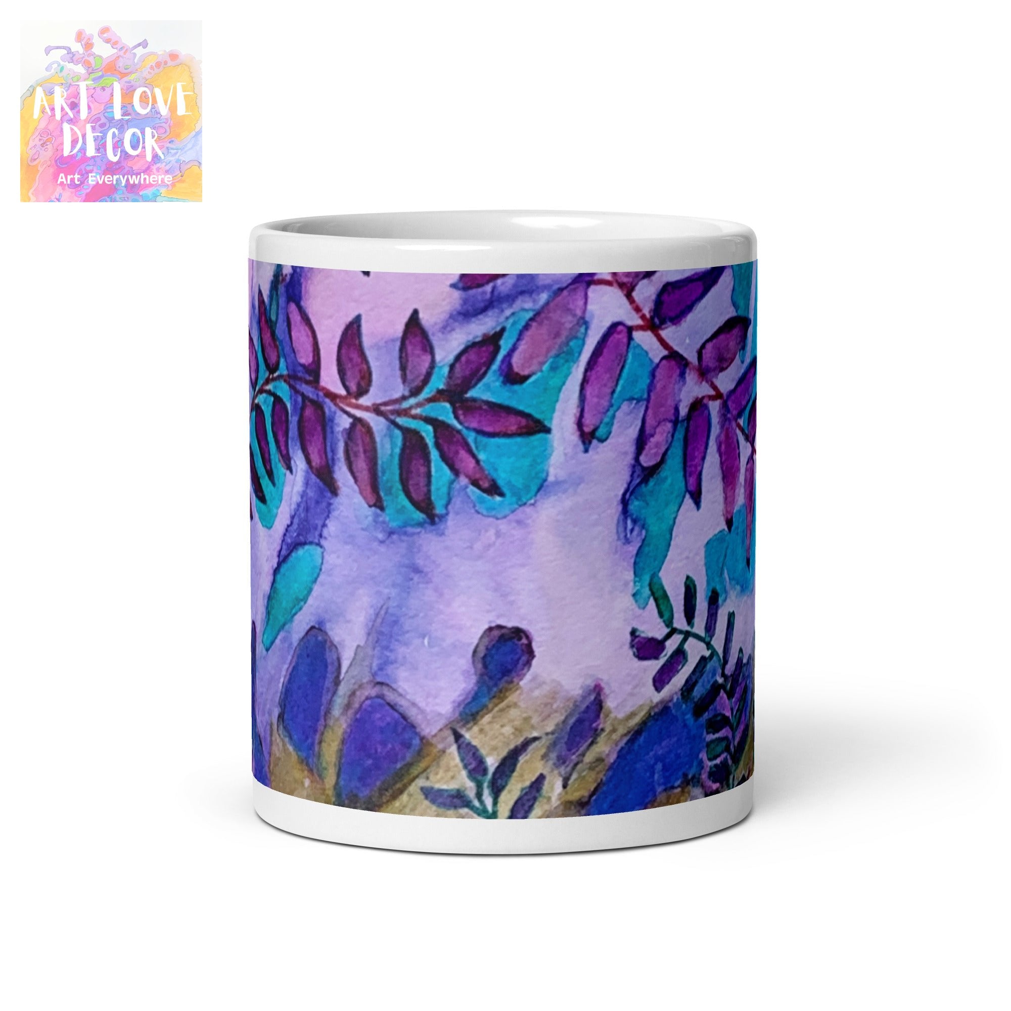 Blue Rock Leaves Abstract White glossy mug - Art Love Decor