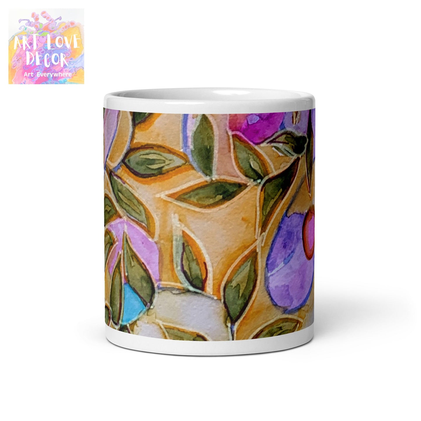 Leaves Buds Abstract White glossy mug