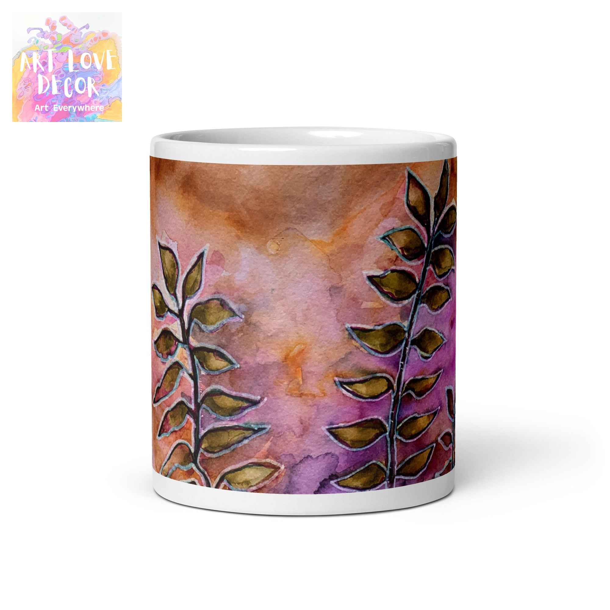 Winter Leaves Abstract White glossy mug - Art Love Decor