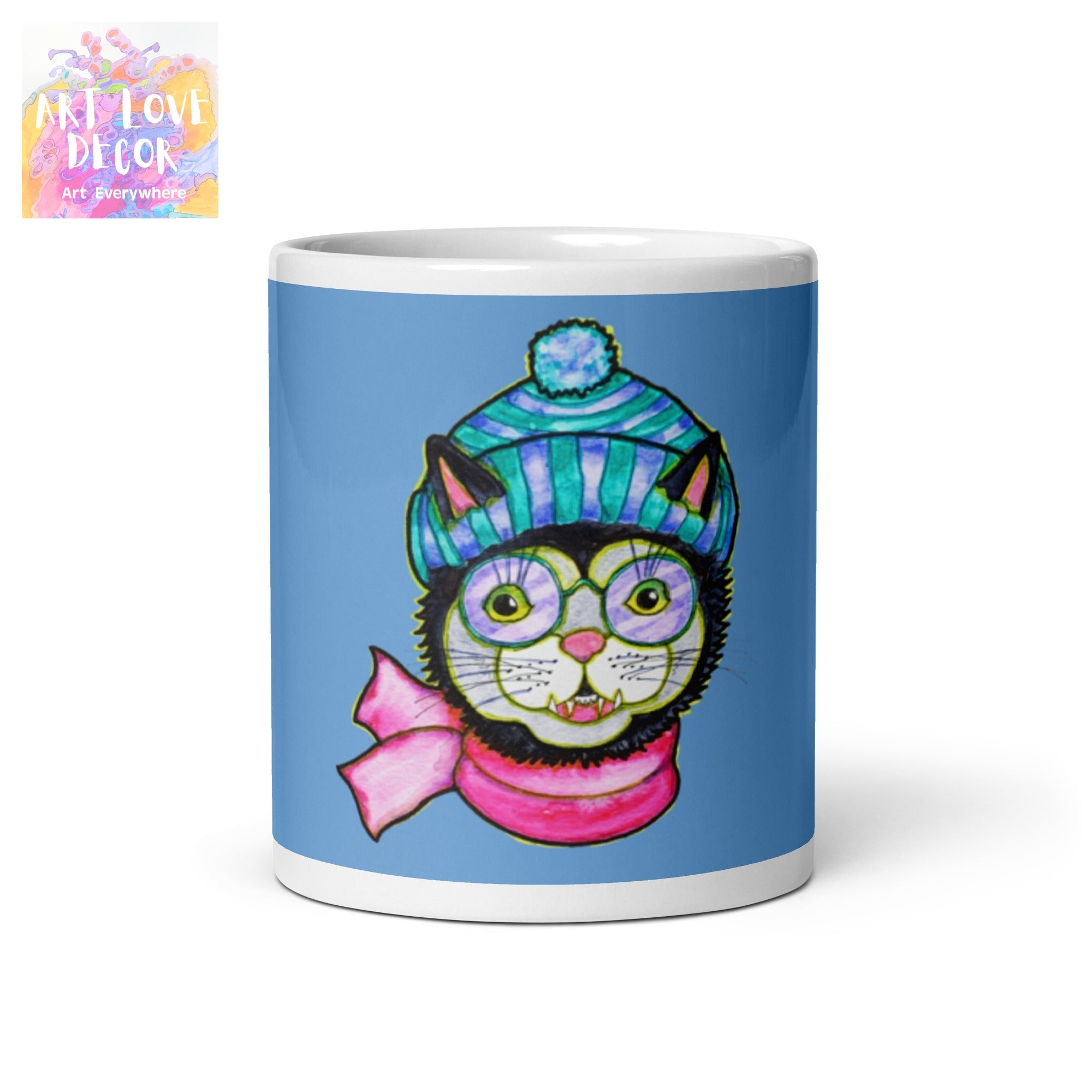 Kitty Cat Beanie White glossy mug - Art Love Decor