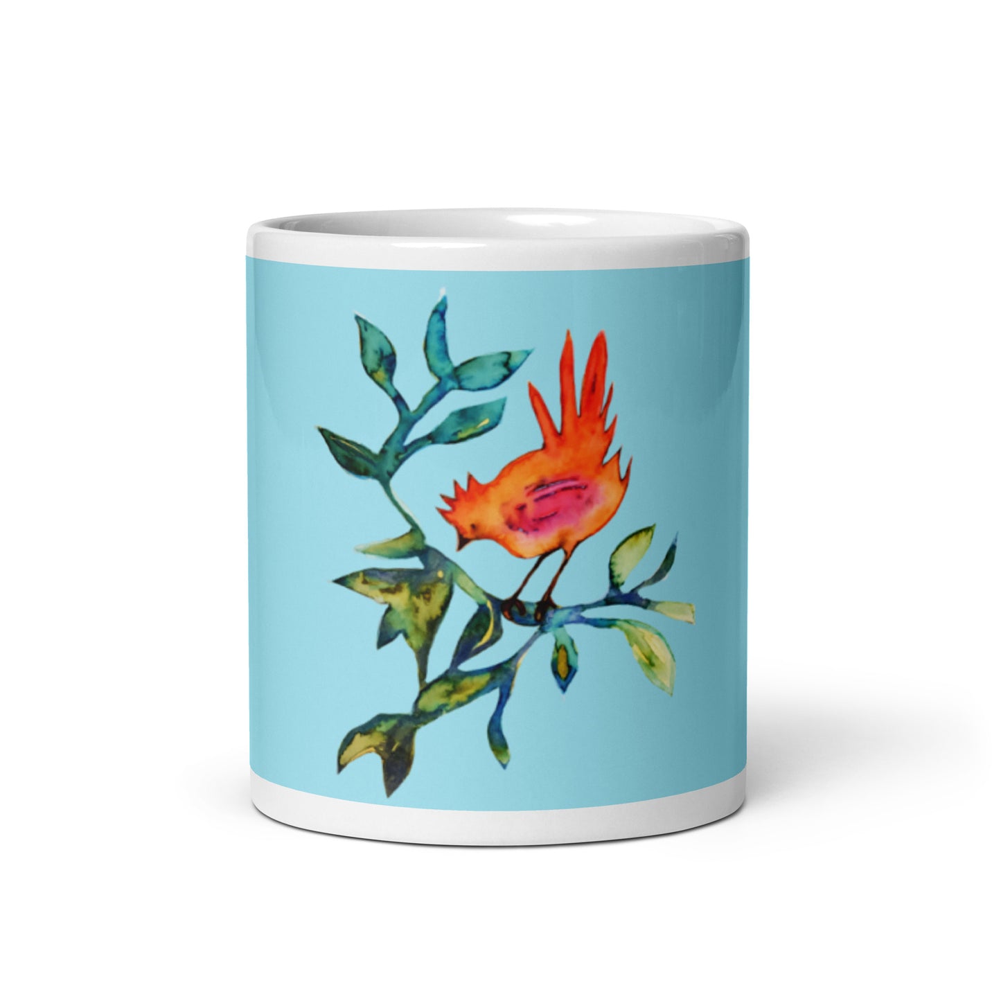 Red Bird turquoise glossy mug