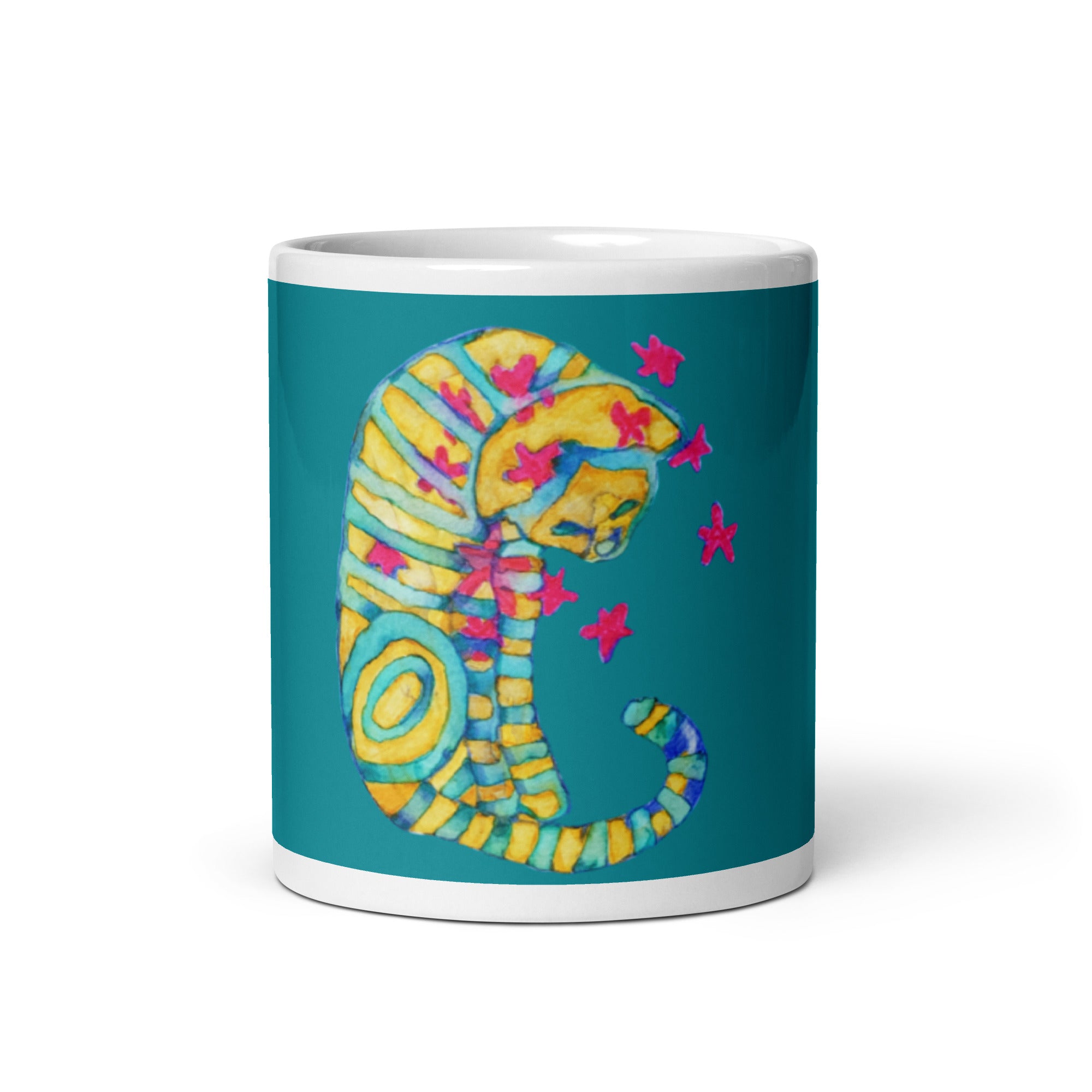Dreamer Cat teal glossy mug - Art Love Decor