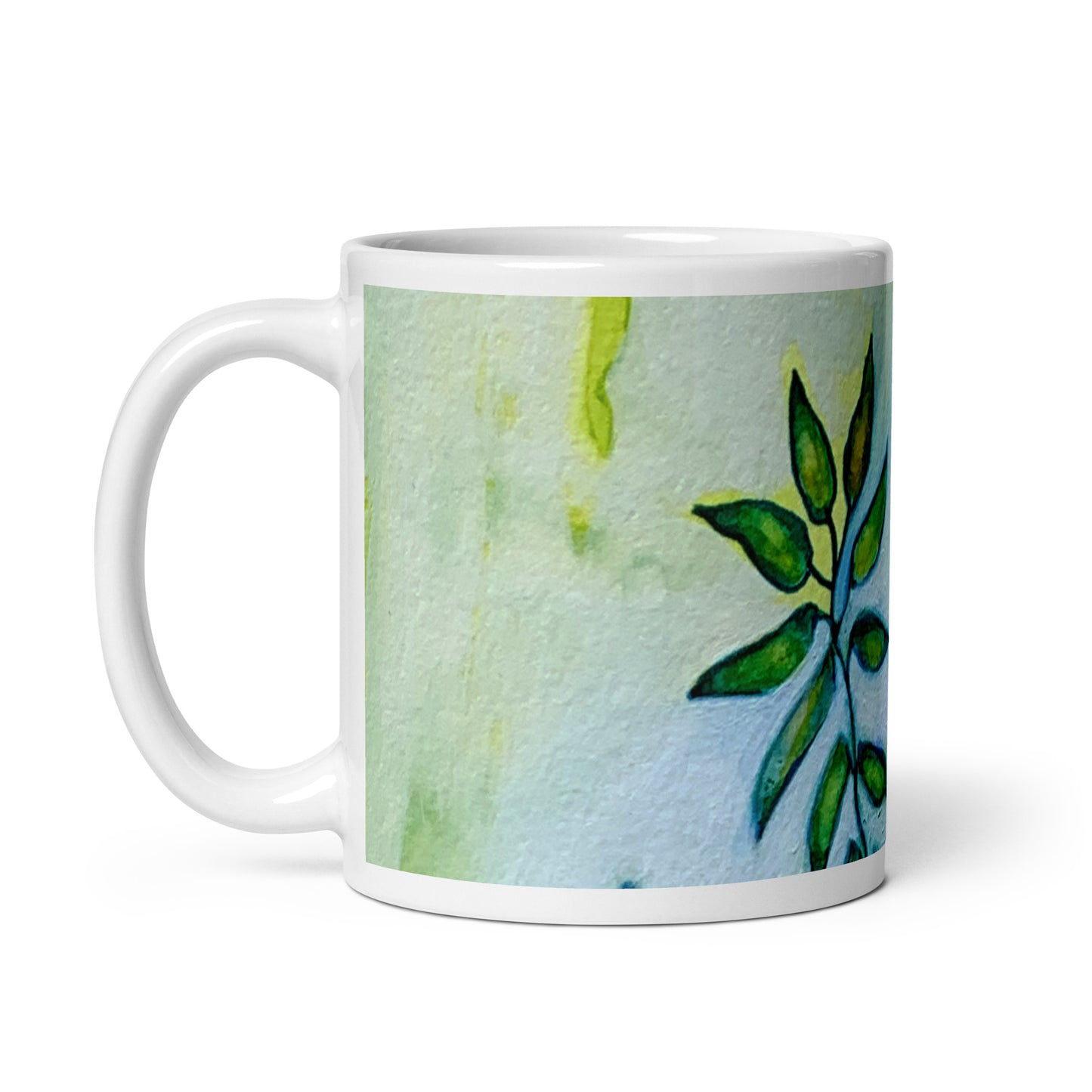 Green Leaves Abstract White glossy mug - Art Love Decor