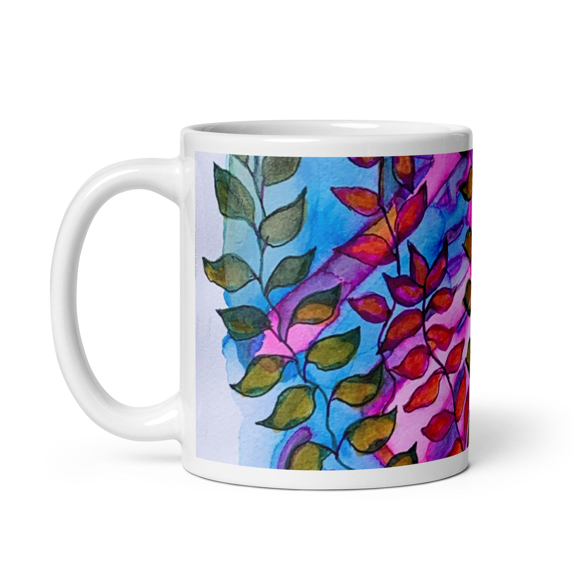 Leaves Pink White glossy mug - Art Love Decor