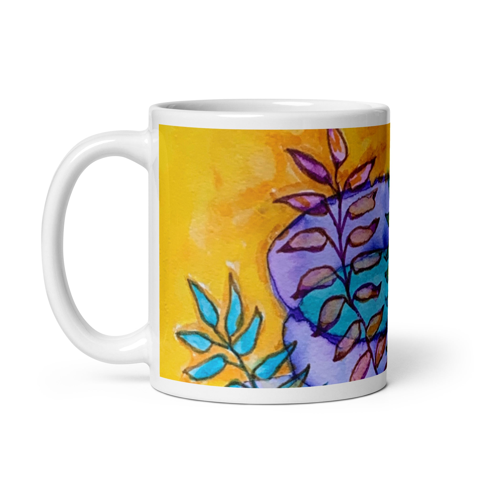 Leaves Golden White glossy mug - Art Love Decor