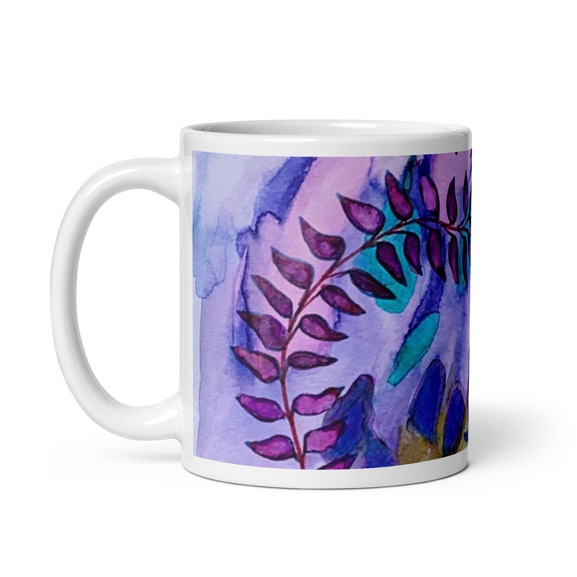 Blue Rock Leaves Abstract White glossy mug - Art Love Decor