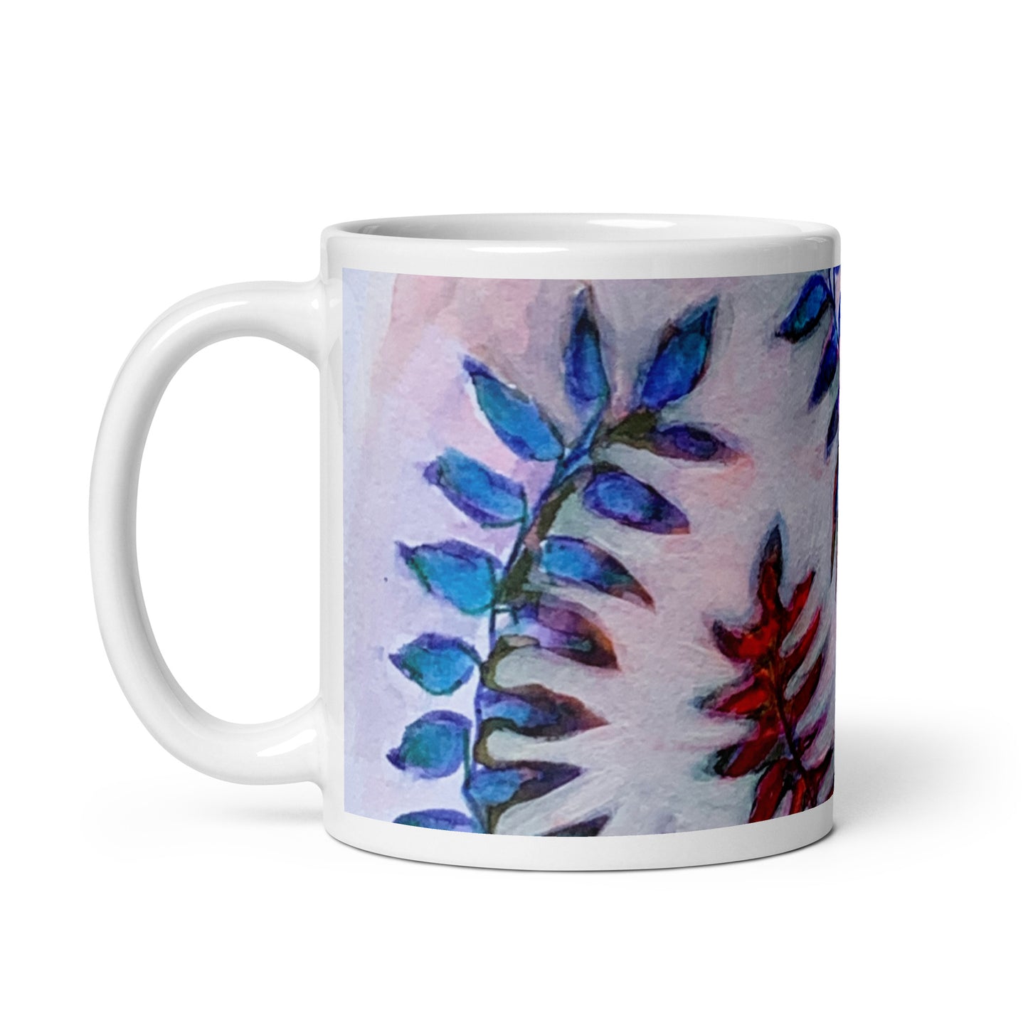 Blue Leaves Abstract White glossy mug