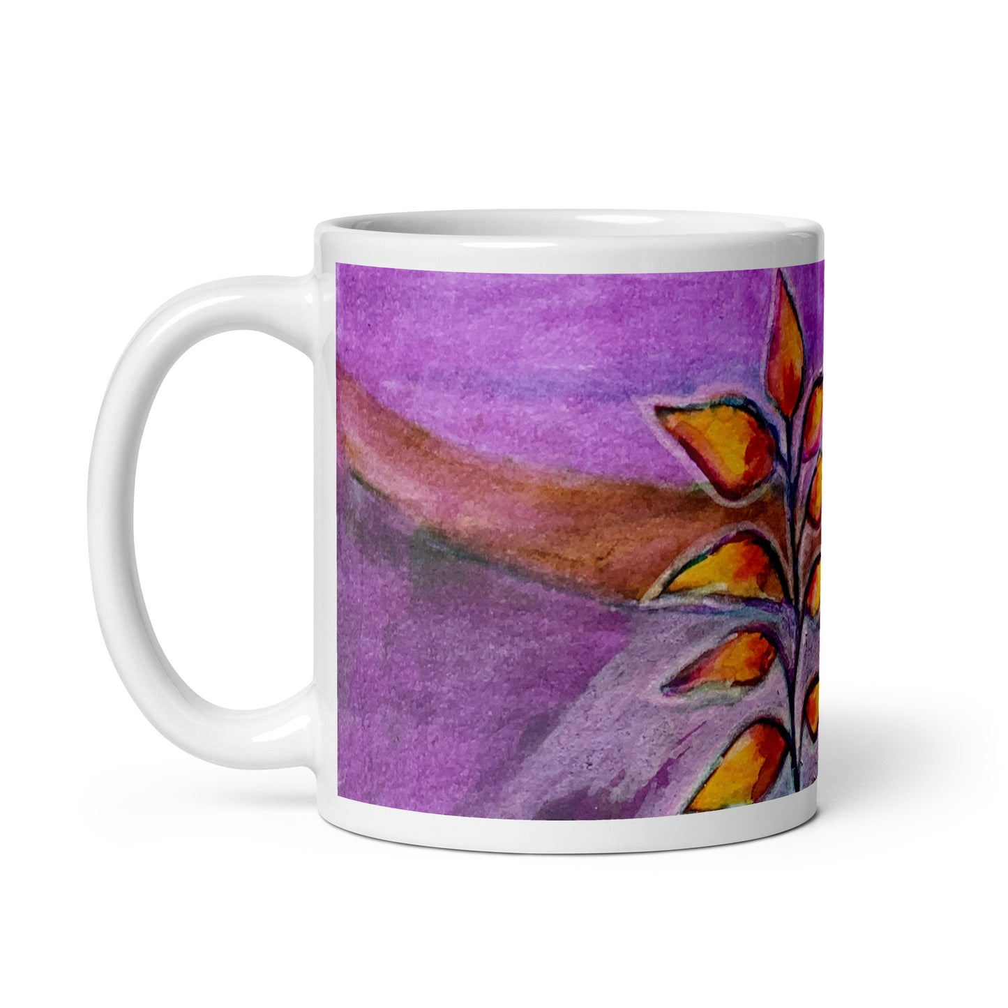 Leaves Purple Abstract White glossy mug - Art Love Decor