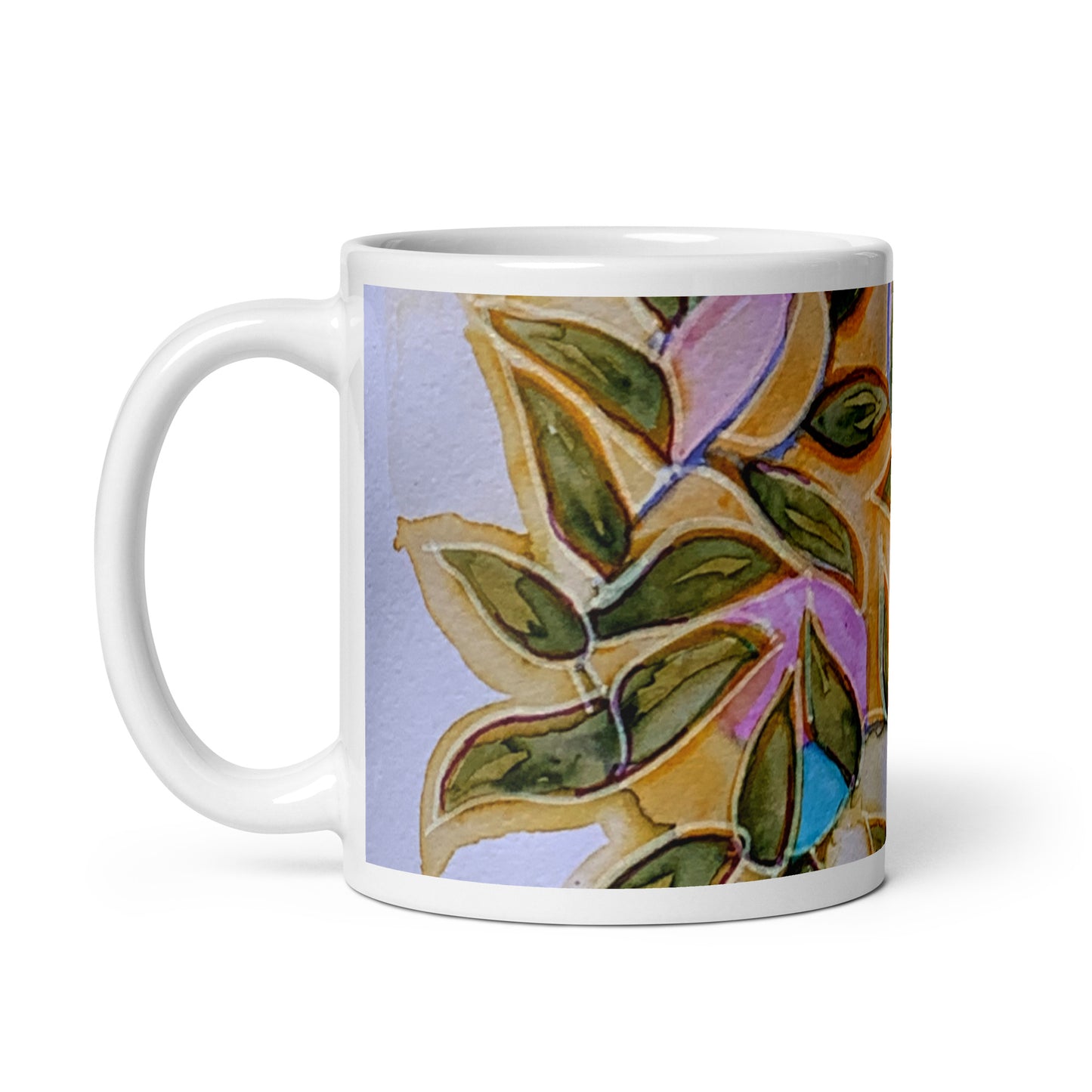 Leaves Buds Abstract White glossy mug
