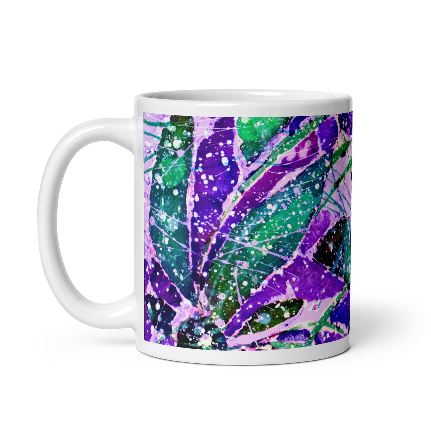 Purple Flowers Abstract White glossy mug