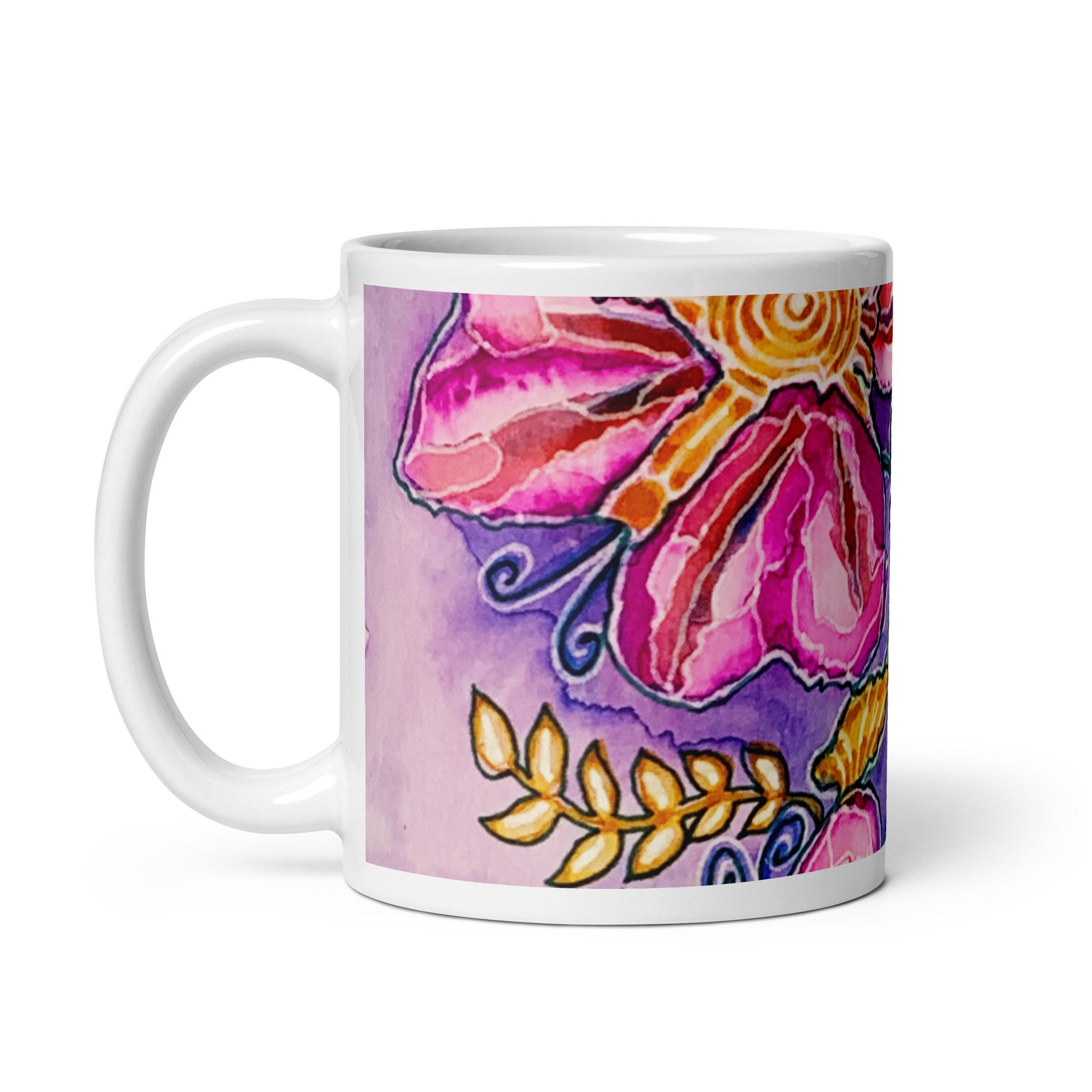 Pink Flowers Abstract White glossy mug - Art Love Decor