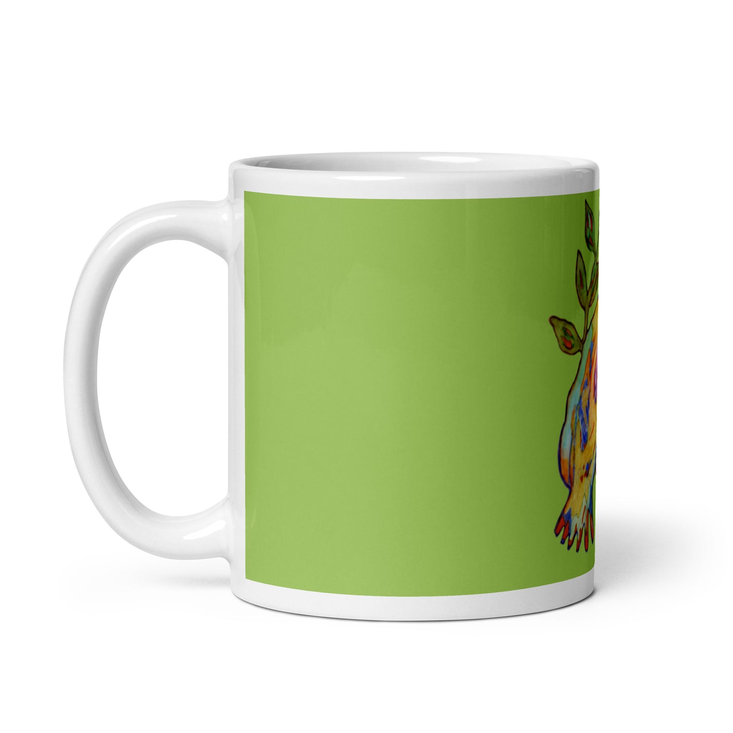 Yellow Bird green glossy mug