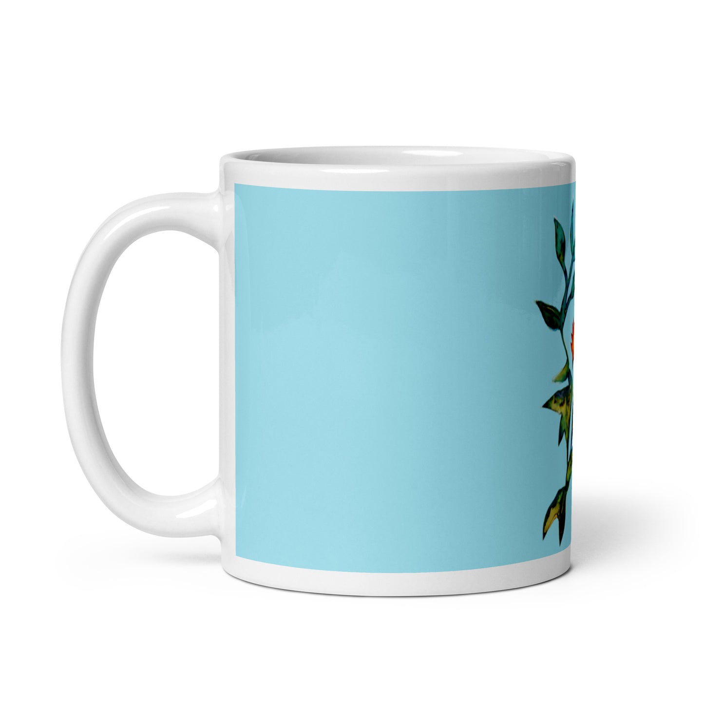 Red Bird turquoise glossy mug