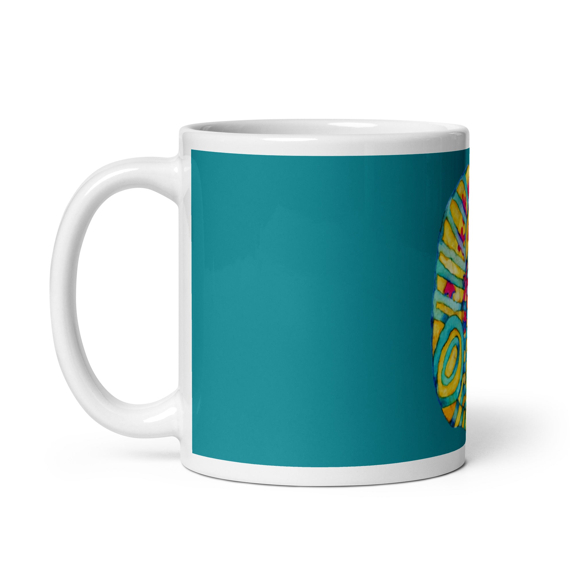 Dreamer Cat teal glossy mug - Art Love Decor