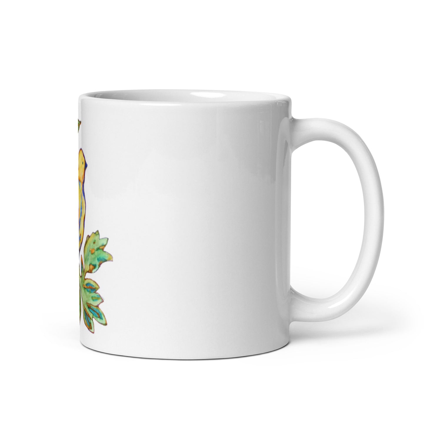 Yellow Bird White glossy mug