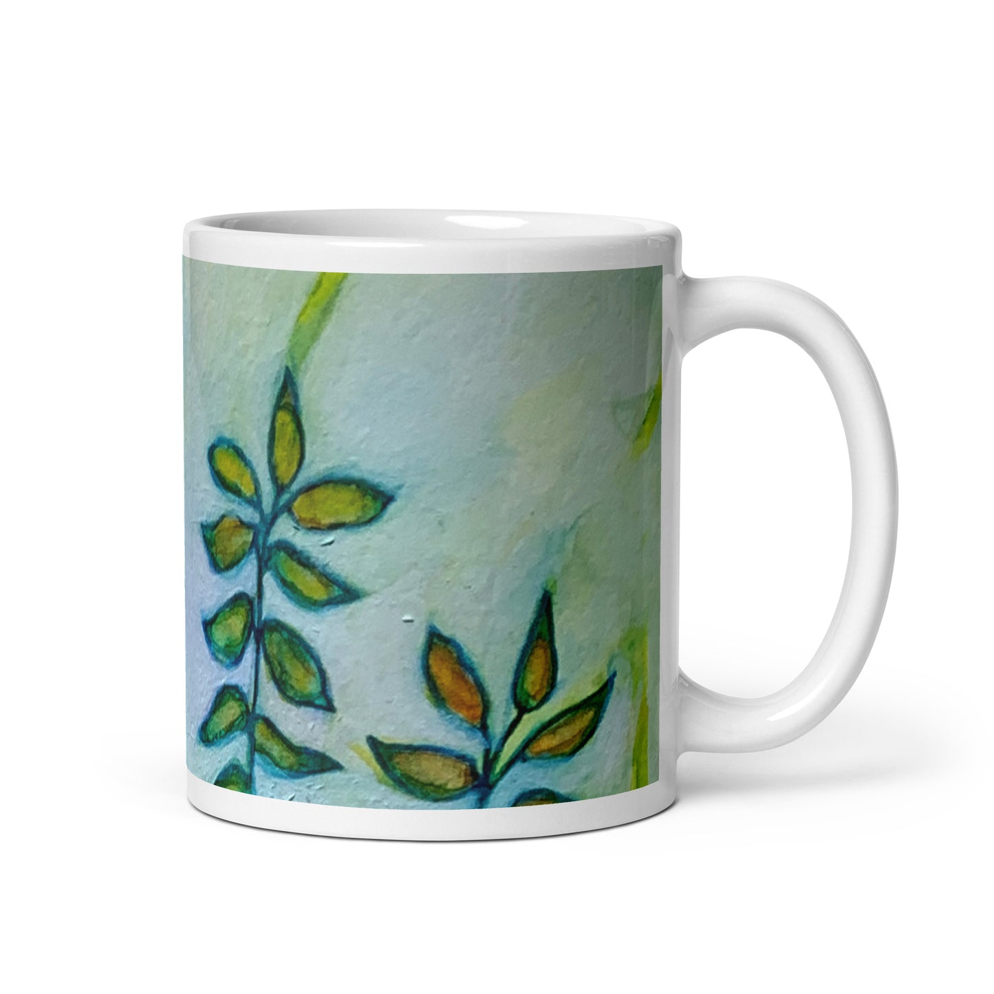 Green Leaves Abstract White glossy mug - Art Love Decor