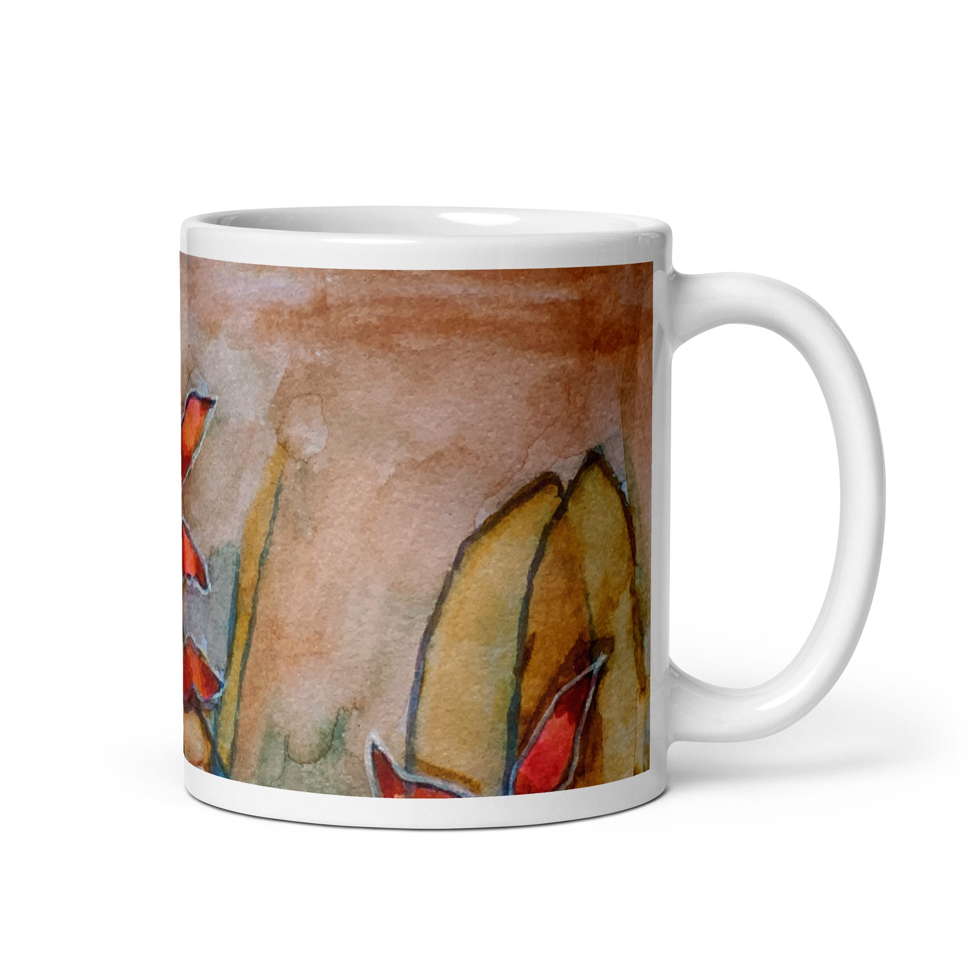 Red Leaves Abstract White glossy mug - Art Love Decor