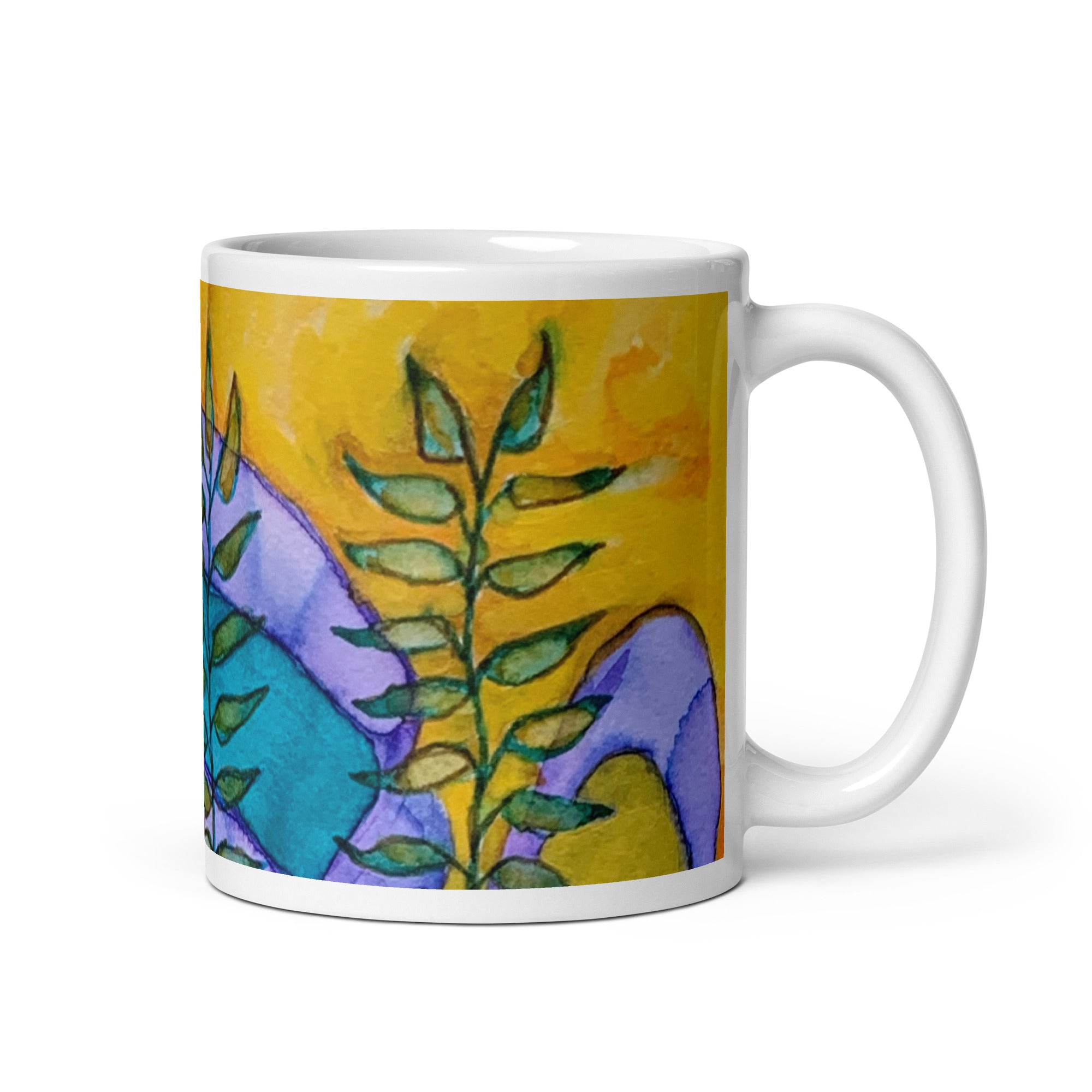 Leaves Golden White glossy mug - Art Love Decor