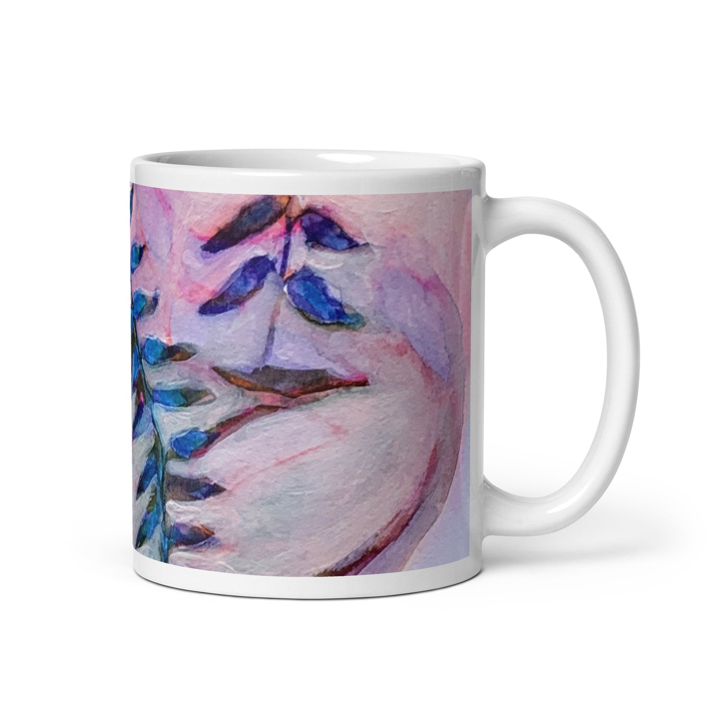 Blue Leaves Abstract White glossy mug