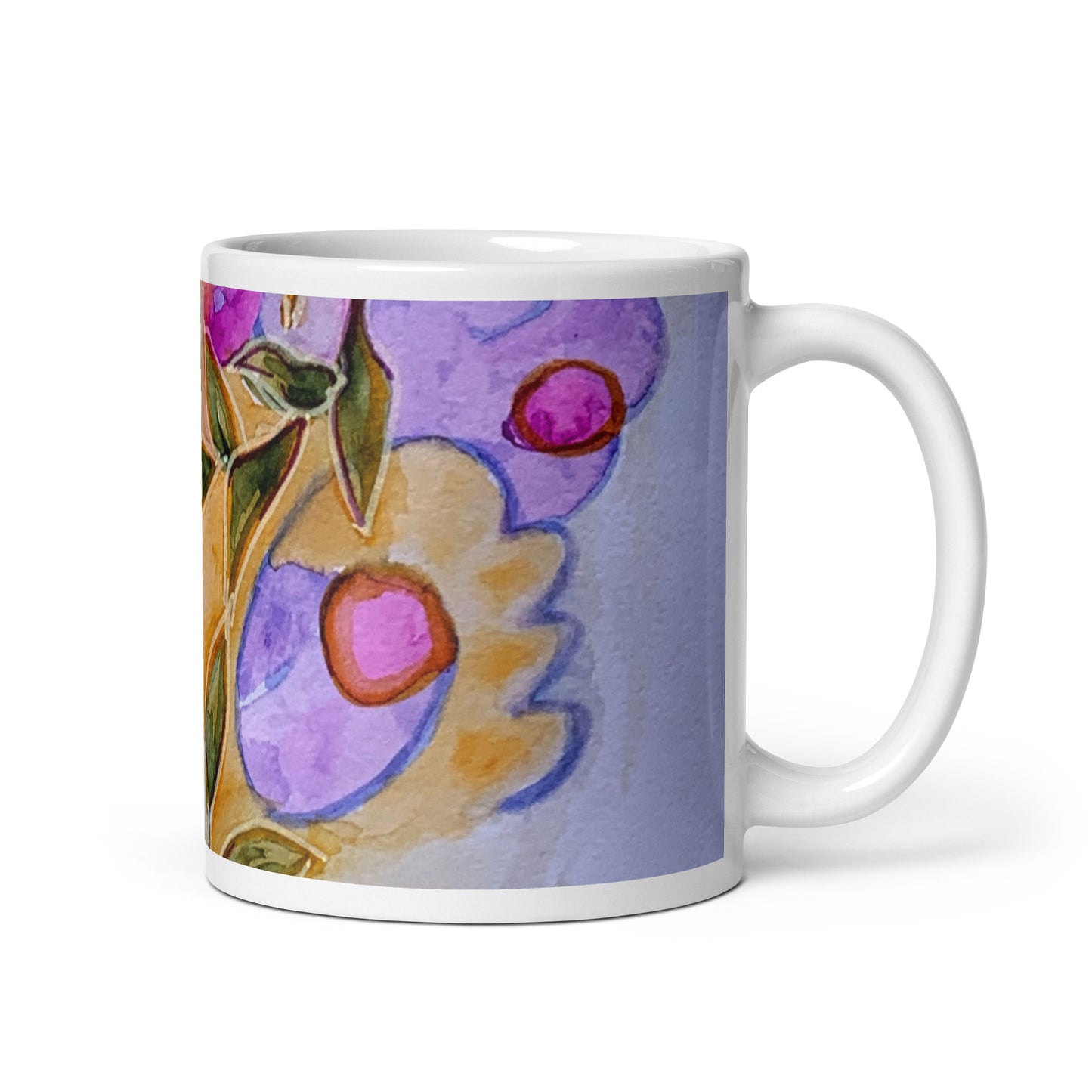 Leaves Buds Abstract White glossy mug