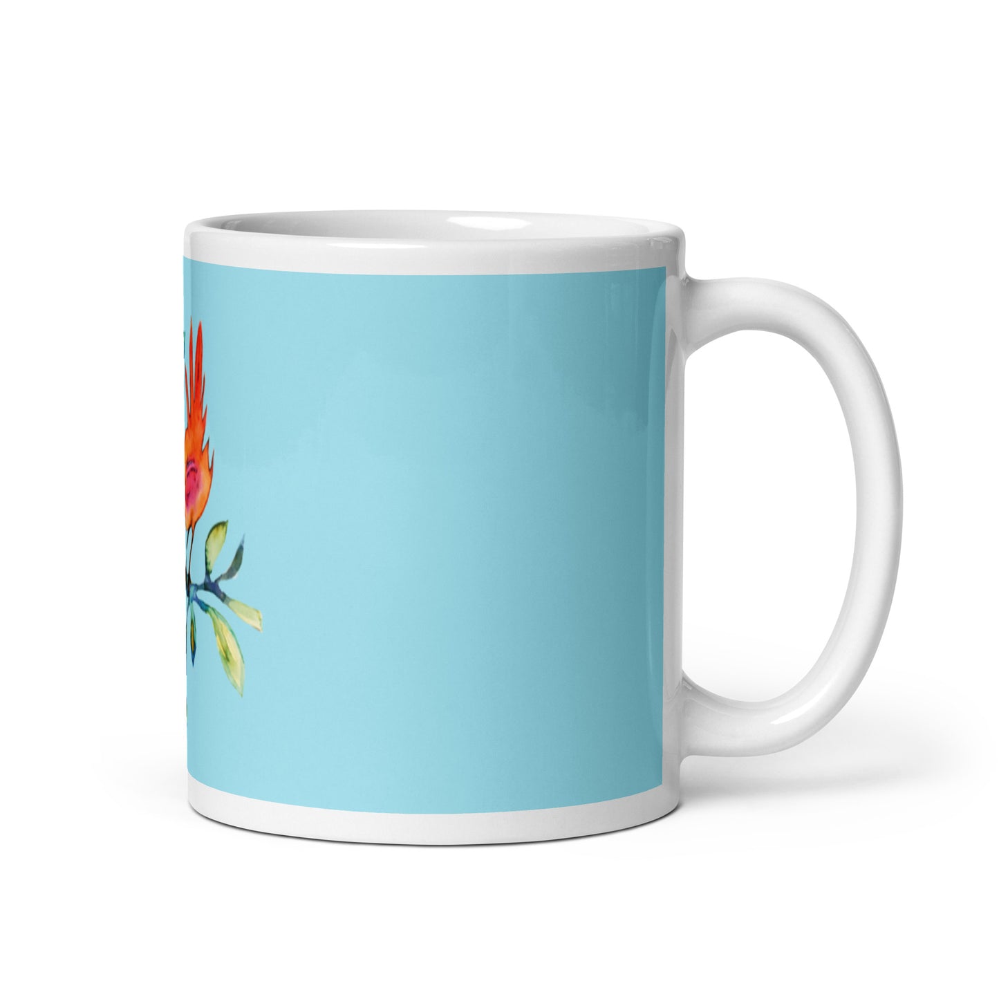 Red Bird turquoise glossy mug