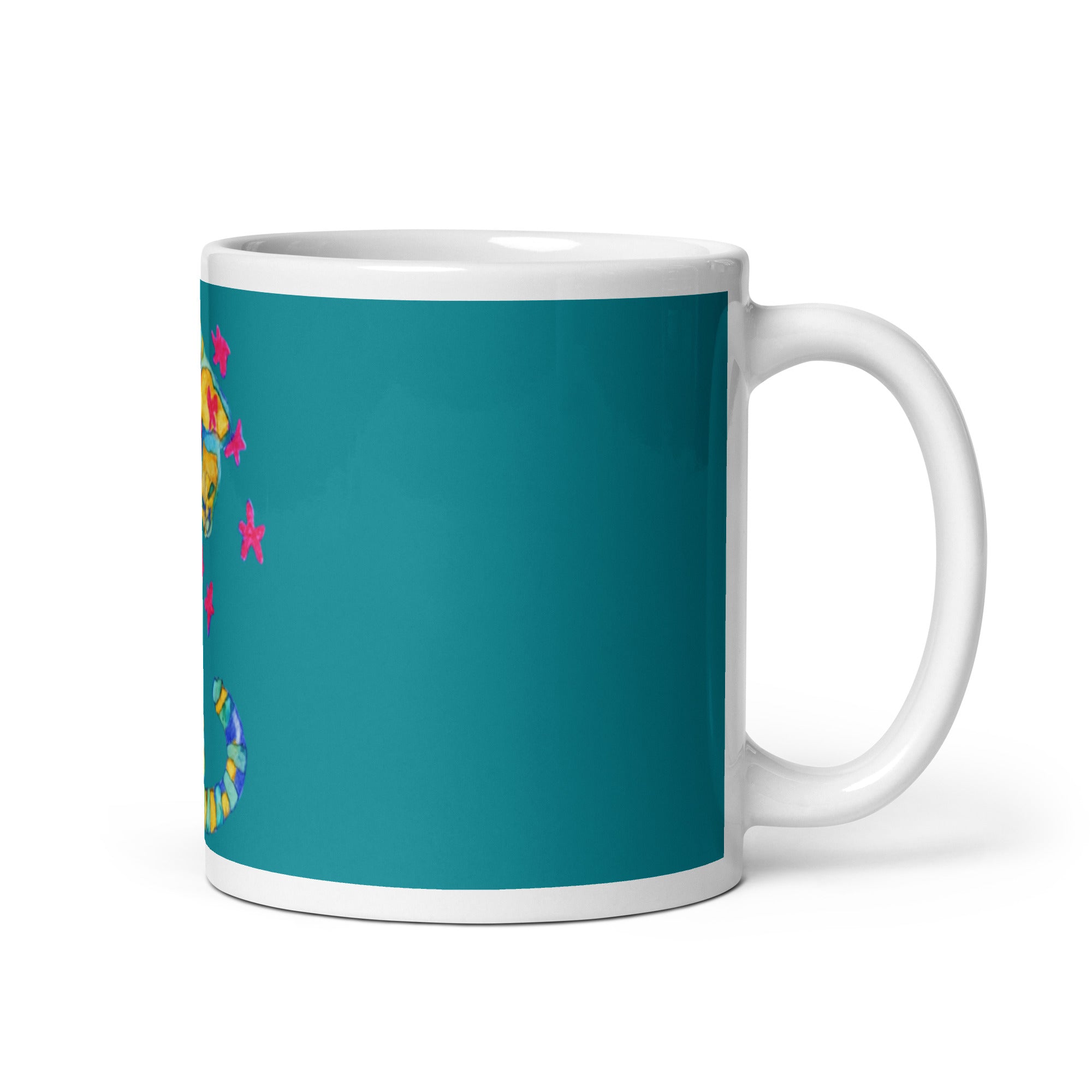 Dreamer Cat teal glossy mug - Art Love Decor