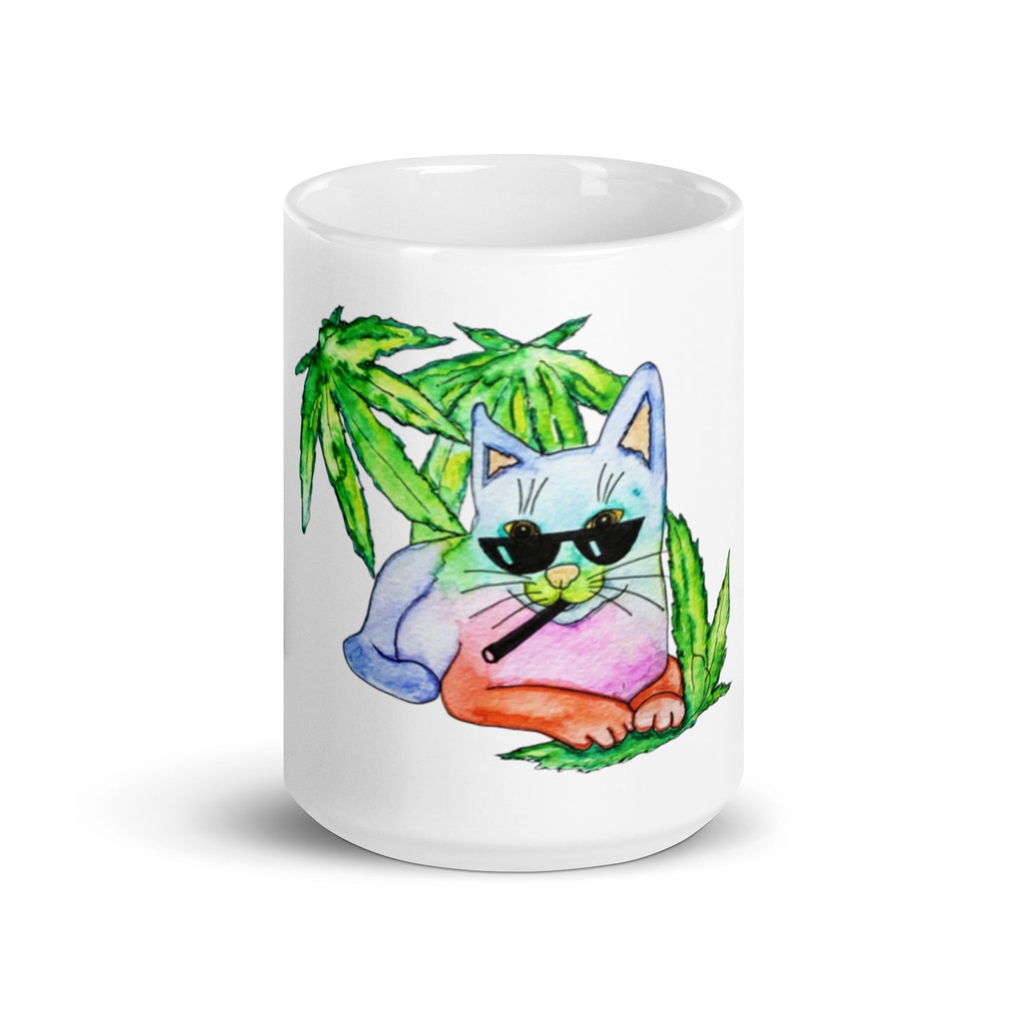 Cool Rainbow Cat White glossy mug