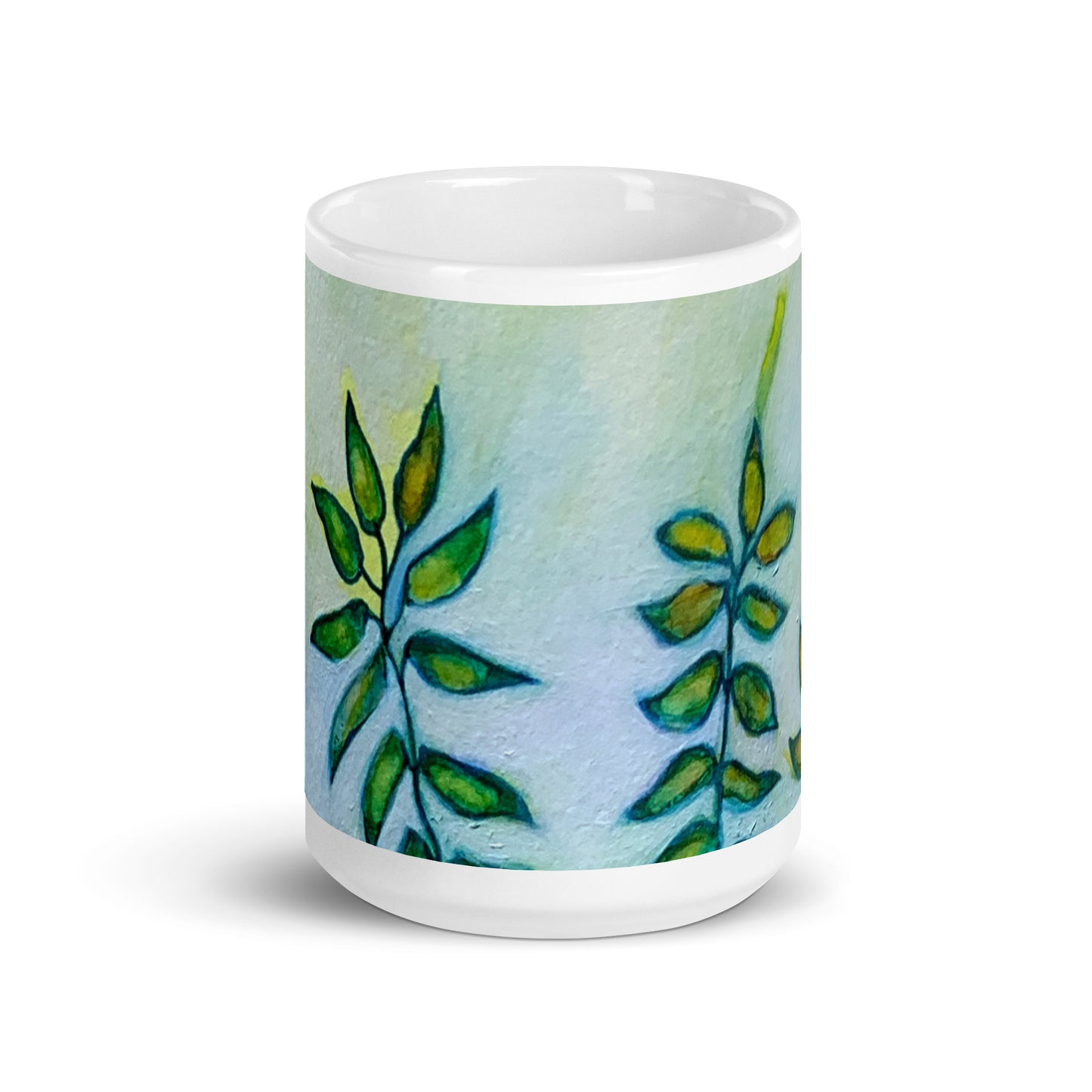 Green Leaves Abstract White glossy mug - Art Love Decor