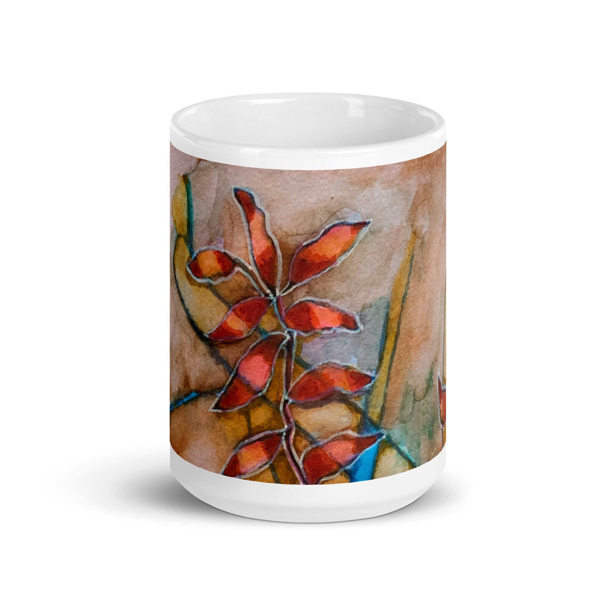 Red Leaves Abstract White glossy mug - Art Love Decor