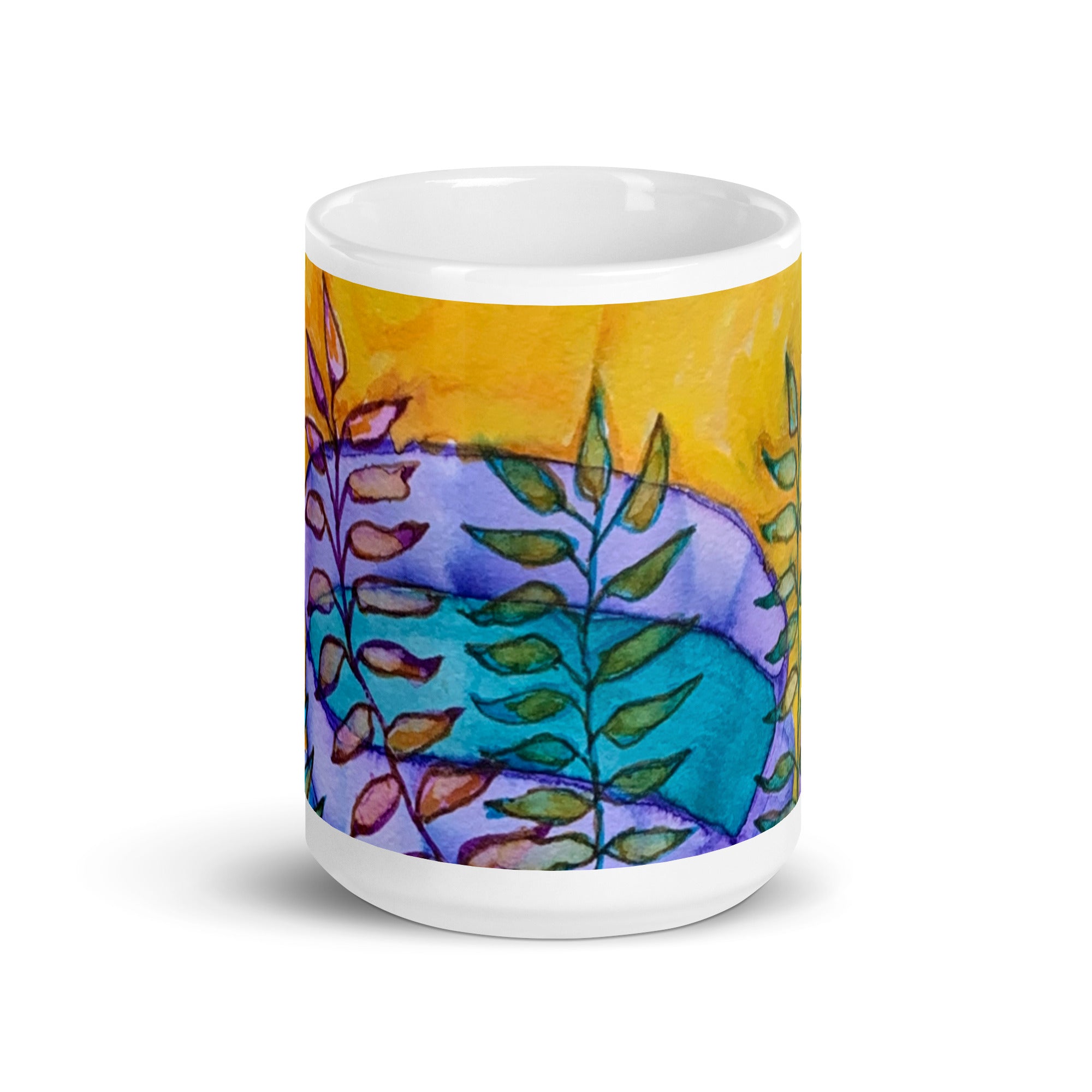 Leaves Golden White glossy mug - Art Love Decor