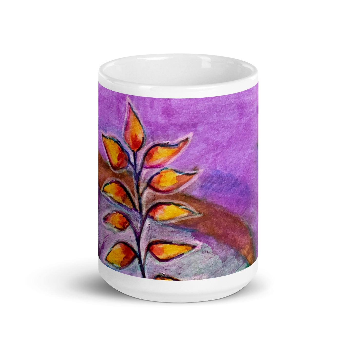Leaves Purple Abstract White glossy mug - Art Love Decor