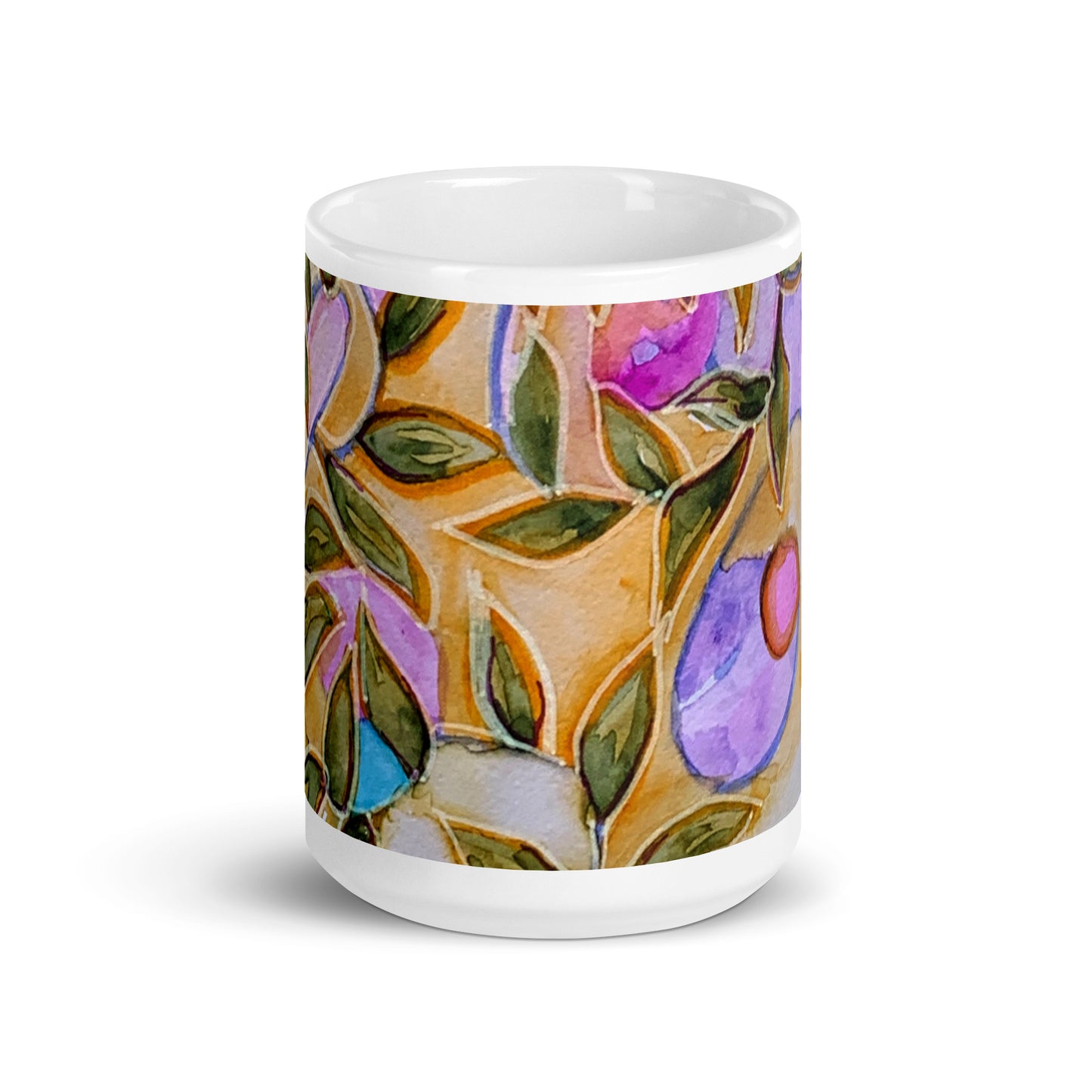 Leaves Buds Abstract White glossy mug