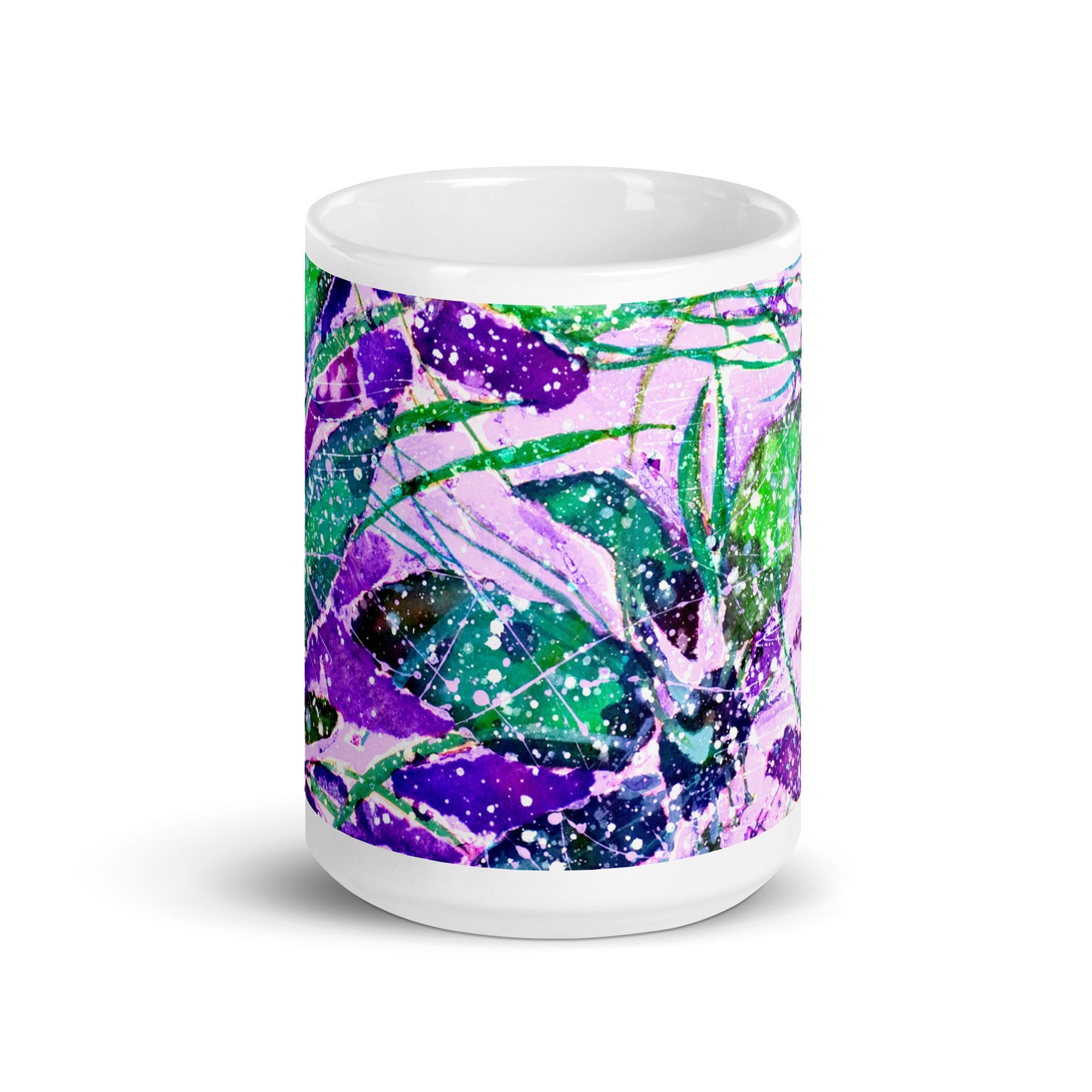 Purple Flowers Abstract White glossy mug
