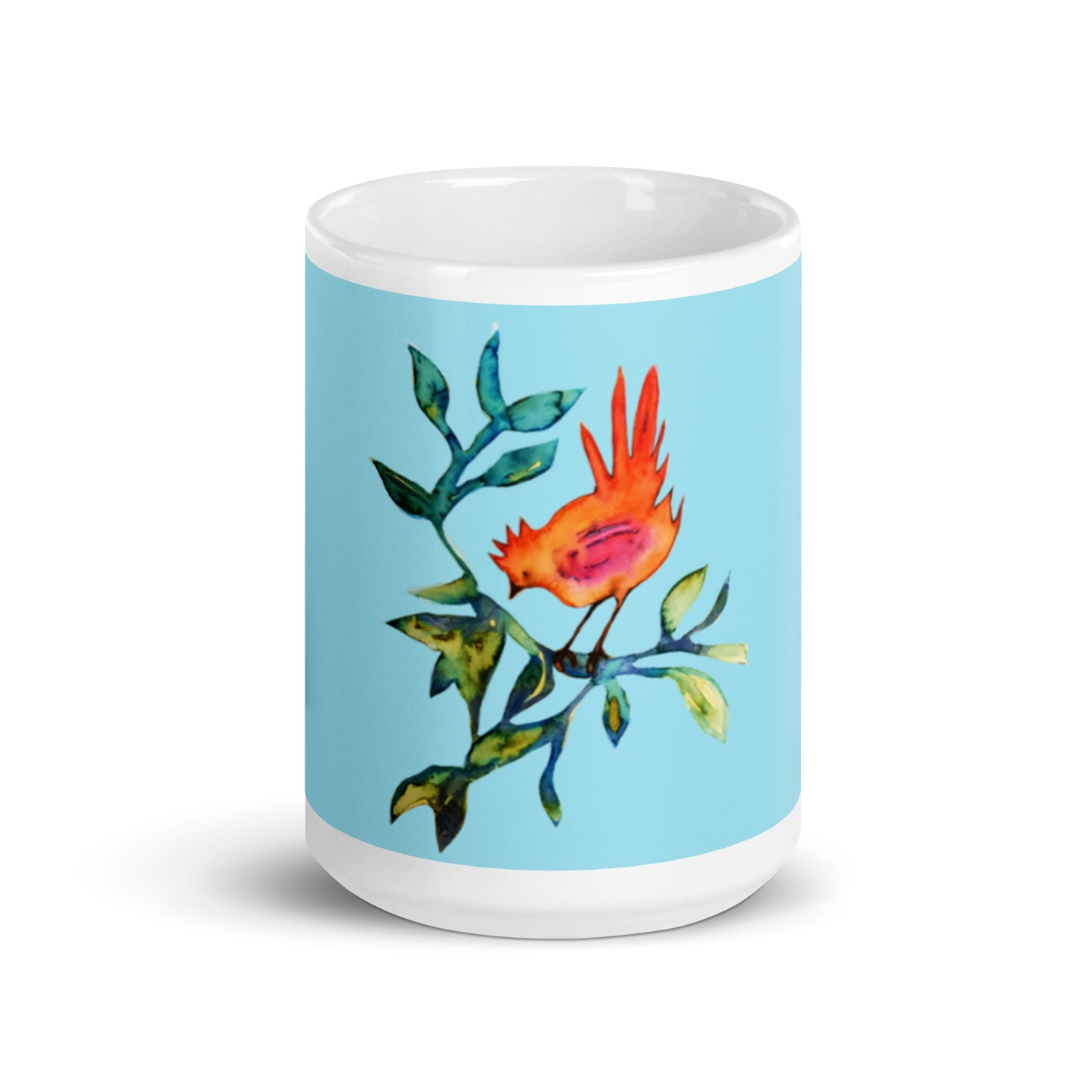 Red Bird turquoise glossy mug