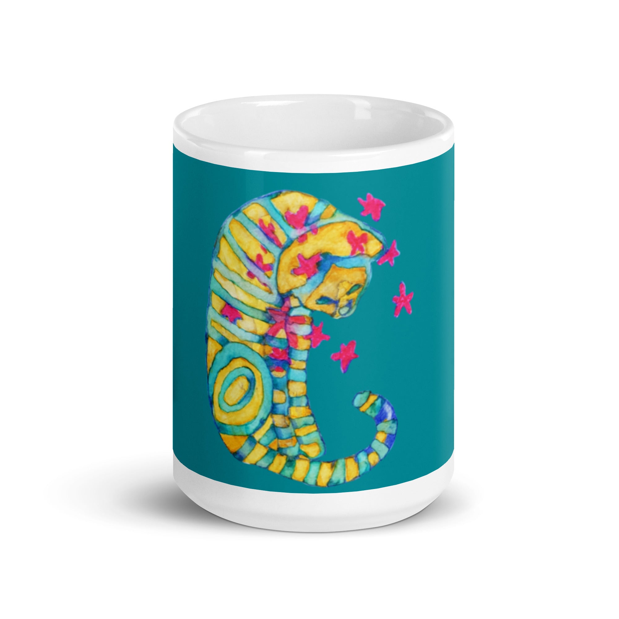 Dreamer Cat teal glossy mug - Art Love Decor