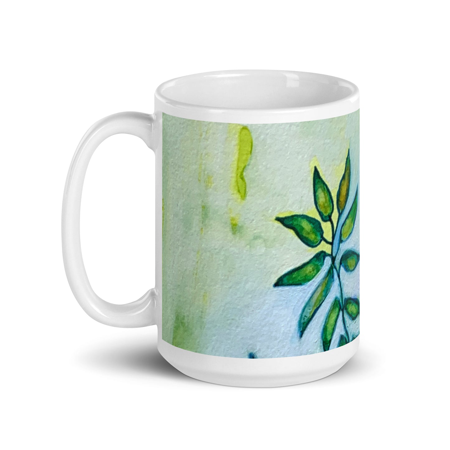 Green Leaves Abstract White glossy mug - Art Love Decor