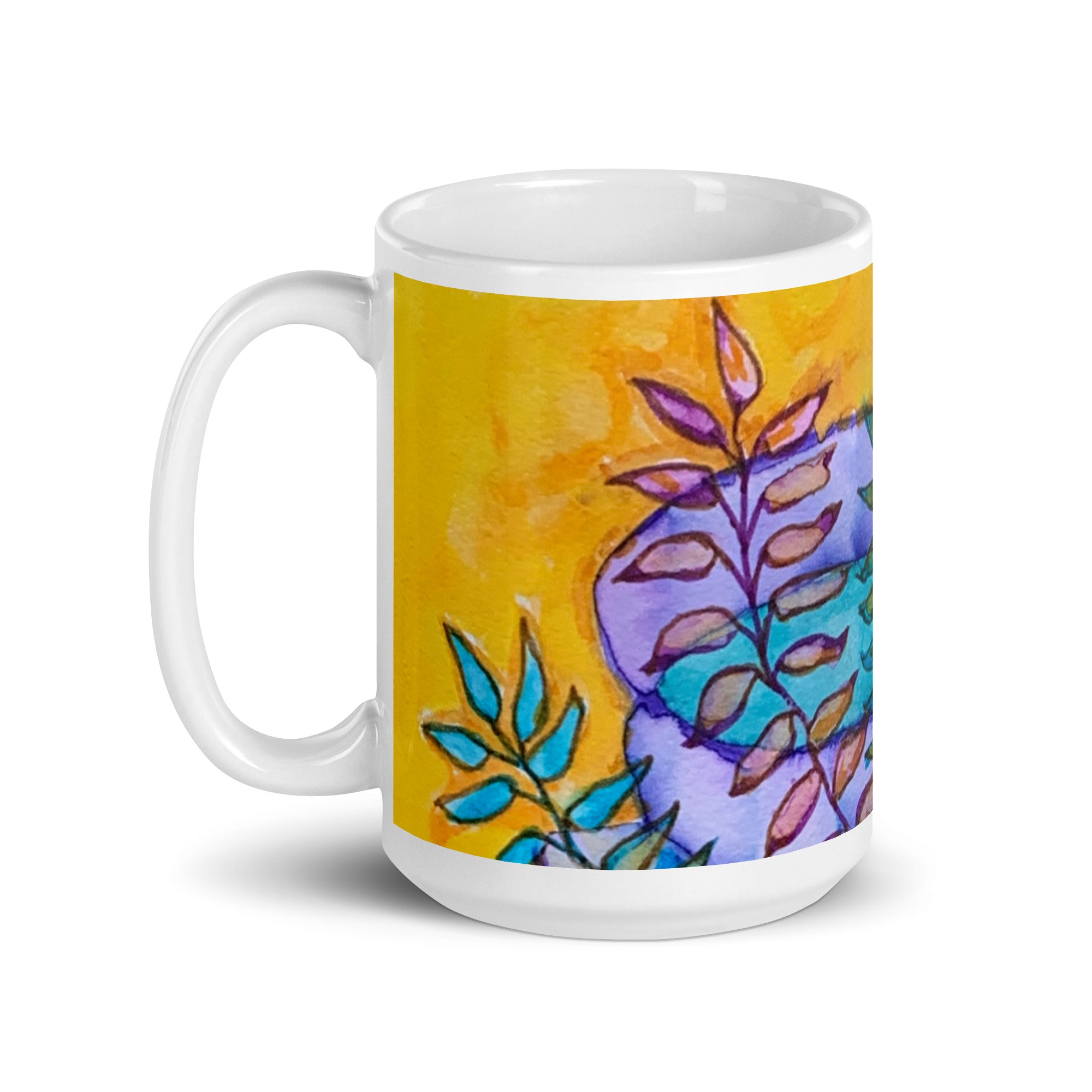 Leaves Golden White glossy mug - Art Love Decor