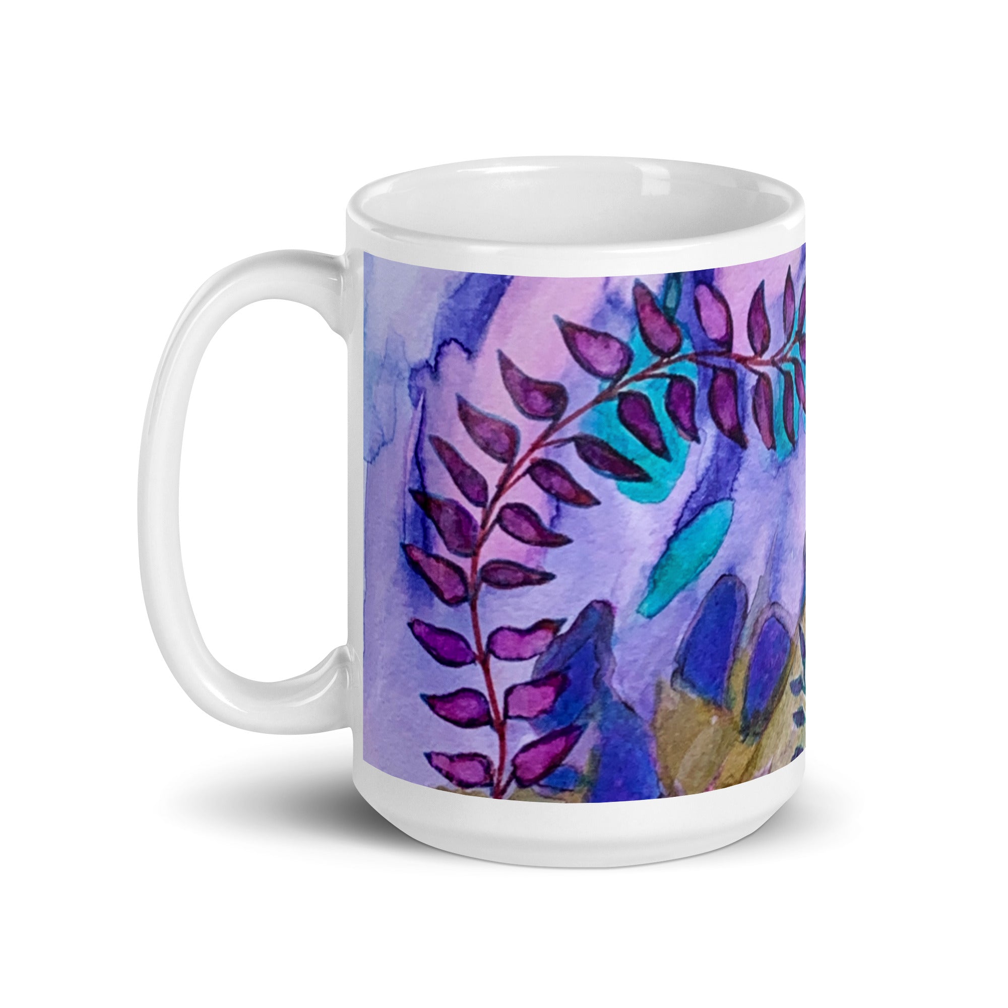 Blue Rock Leaves Abstract White glossy mug - Art Love Decor