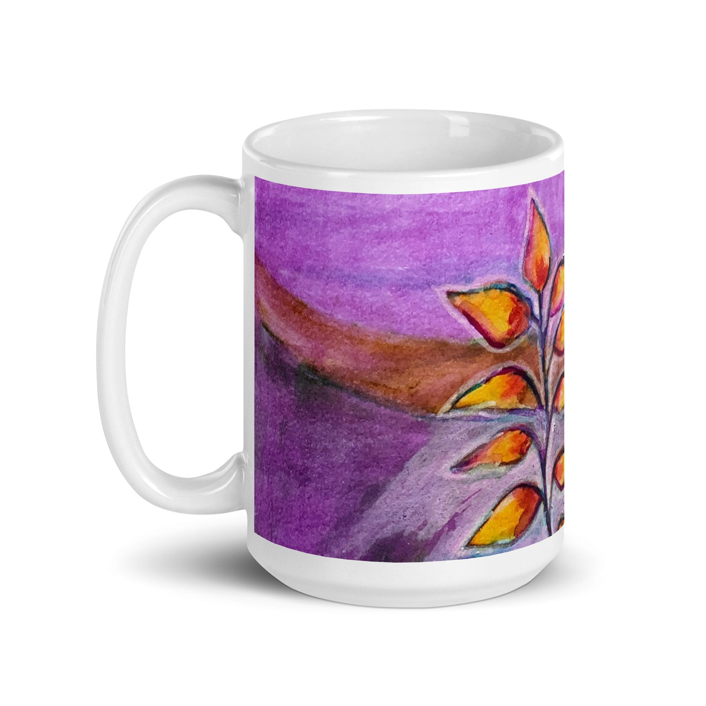 Leaves Purple Abstract White glossy mug - Art Love Decor