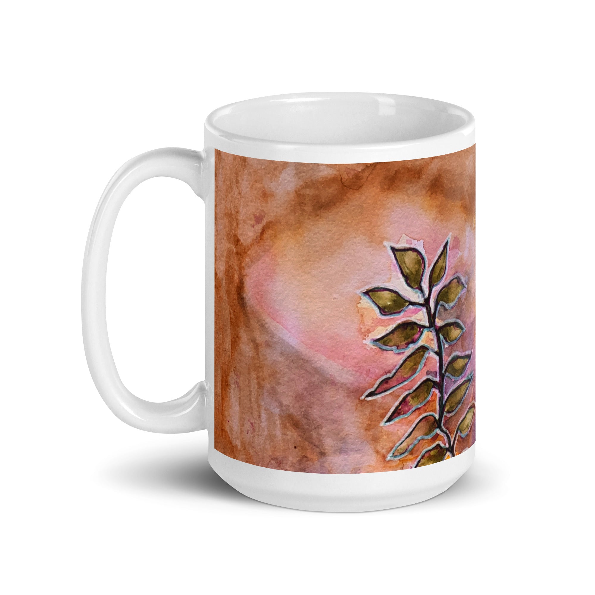 Winter Leaves Abstract White glossy mug - Art Love Decor