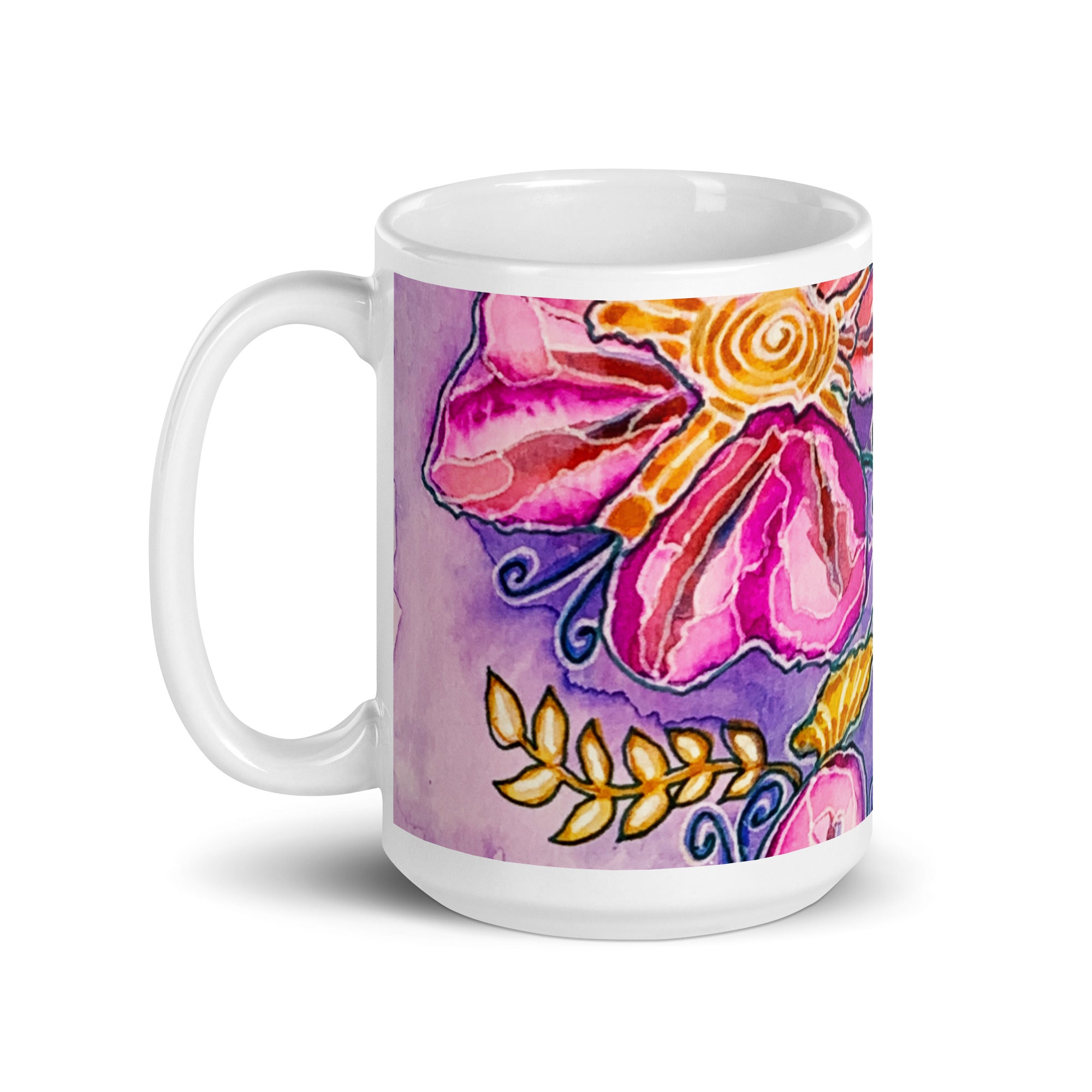 Pink Flowers Abstract White glossy mug - Art Love Decor