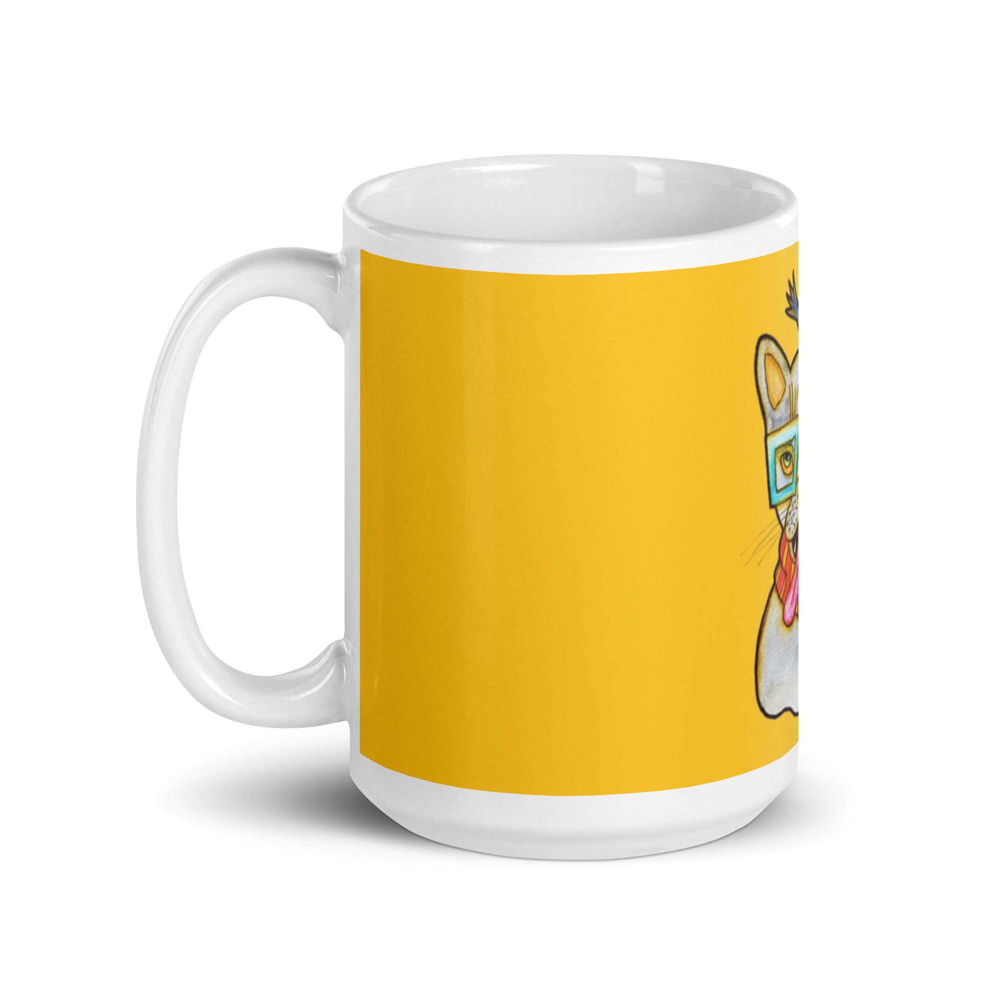 Kitty Cat Bird White glossy mug - Art Love Decor